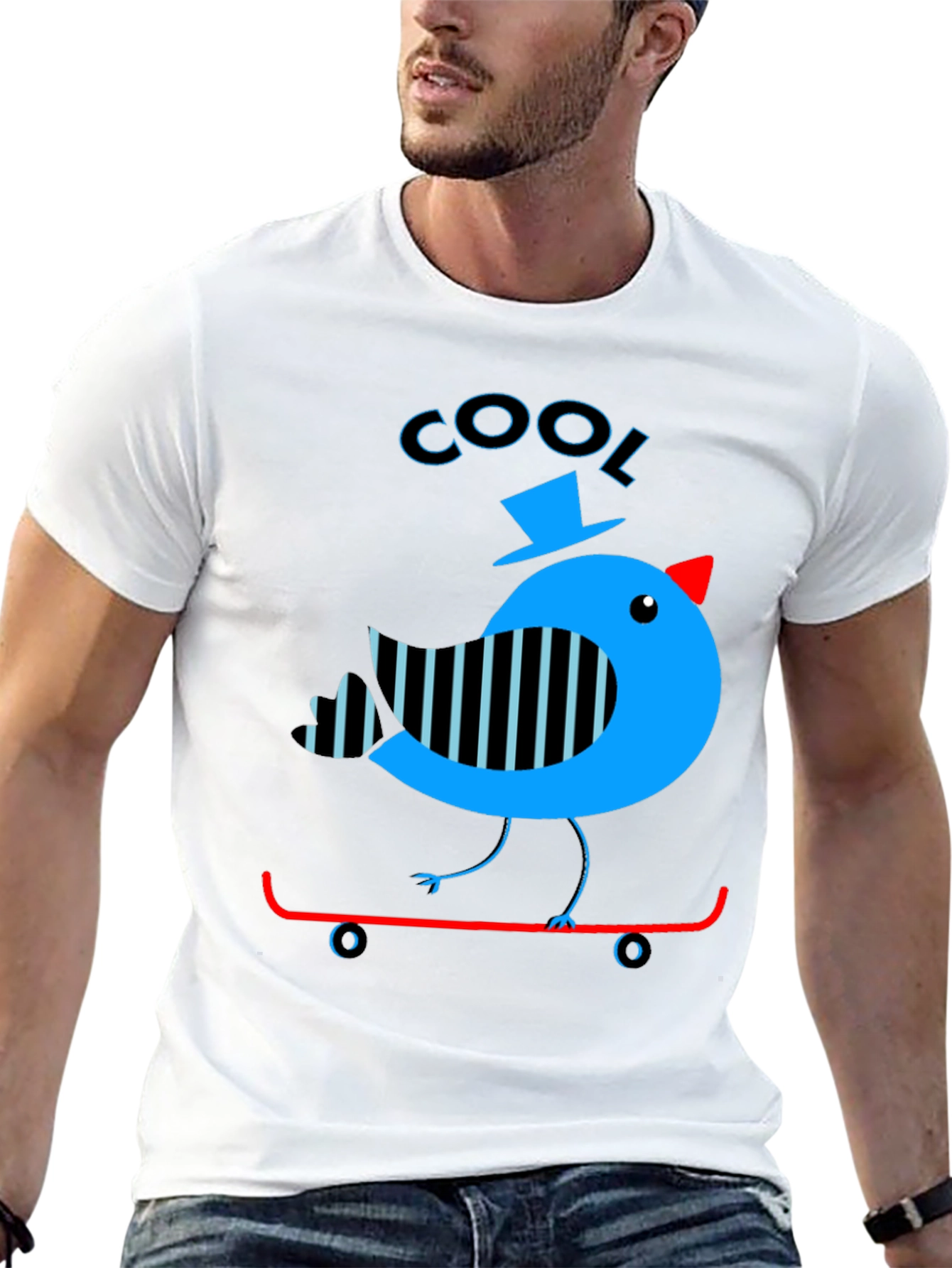 Black Cool Bird on Skateboard Graphic Tee view 13