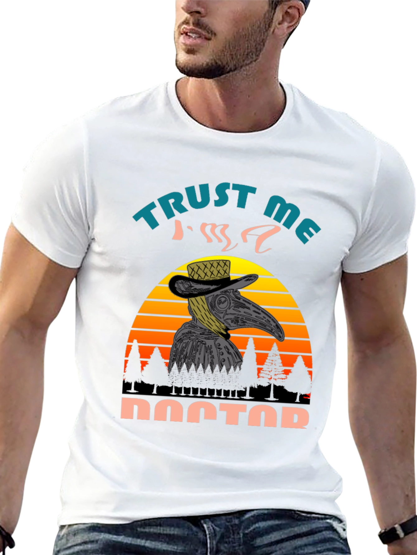 Black Trust Me I'm A Doctor Plague T-Shirt Retro Sunset view 13