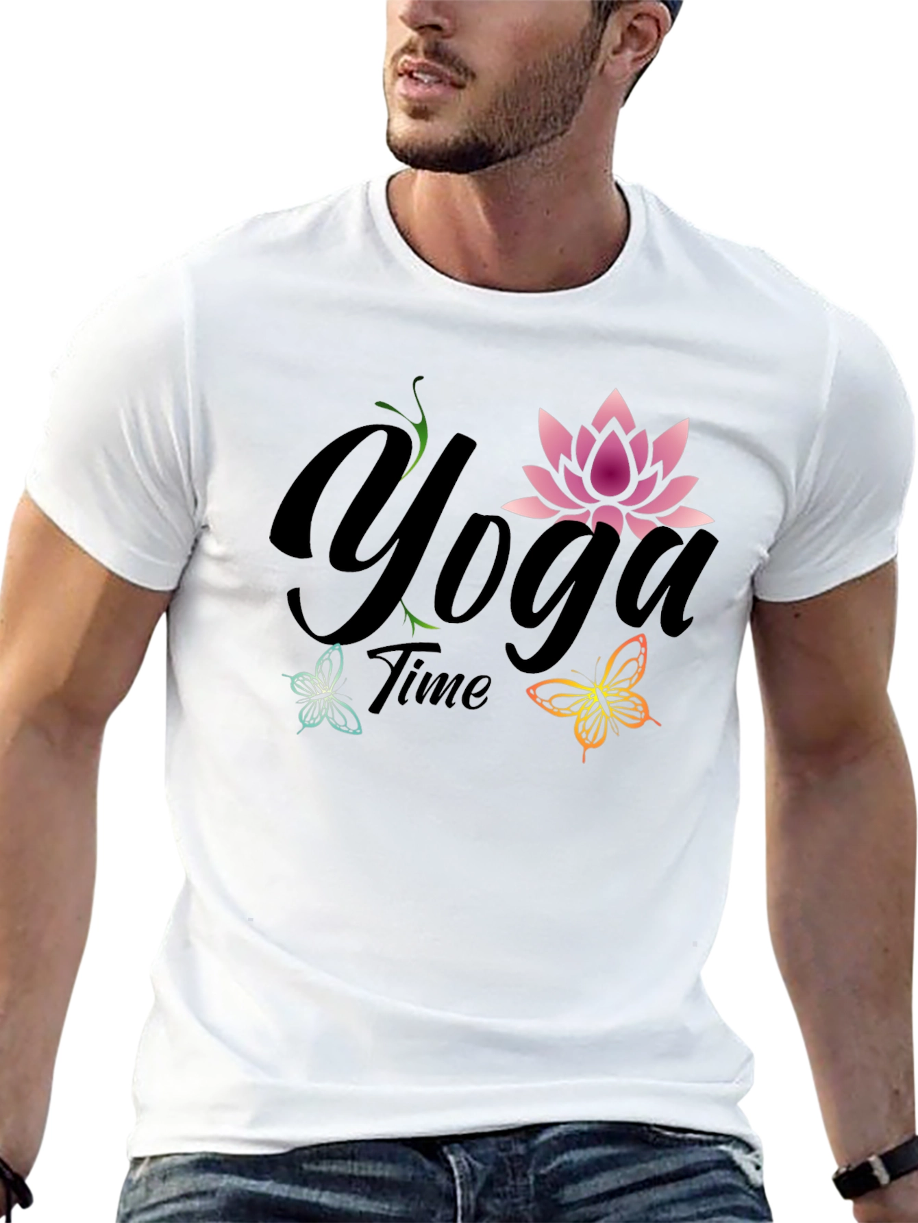 Black Yoga Time T-Shirt - Lotus Flower Butterfly Tee view 13