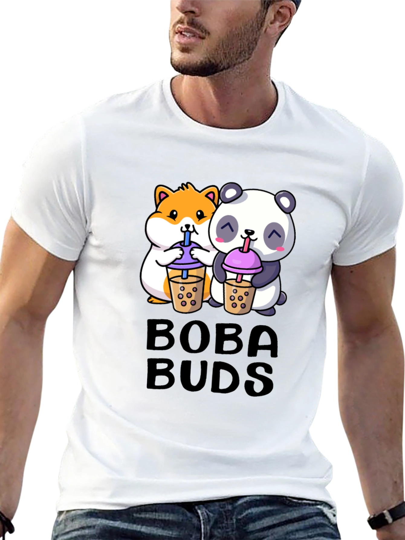 Black Boba Buds Graphic Tee - Cute Panda & Hamster Boba Design view 13