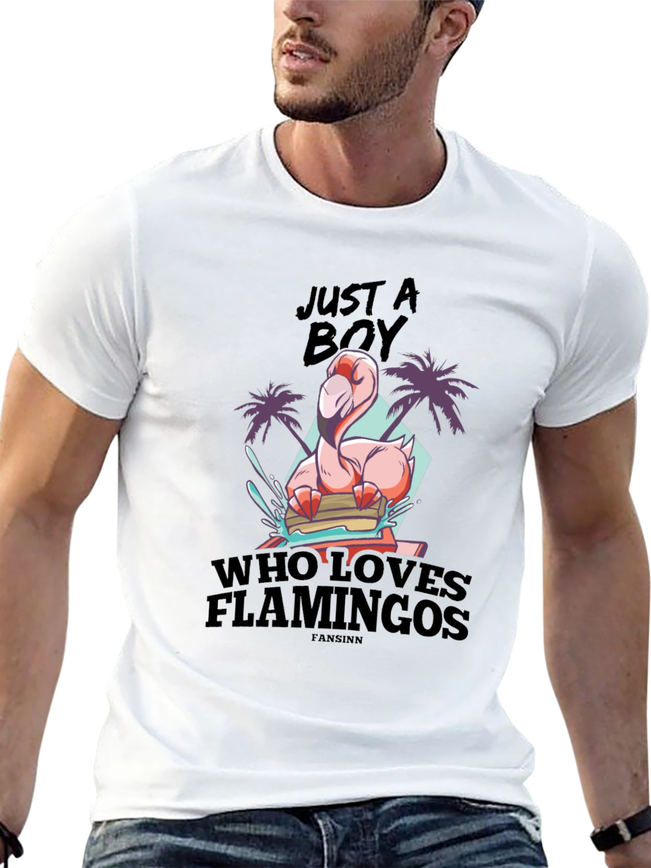 Black Just A Boy Who Loves Flamingos Black T-Shirt view 13