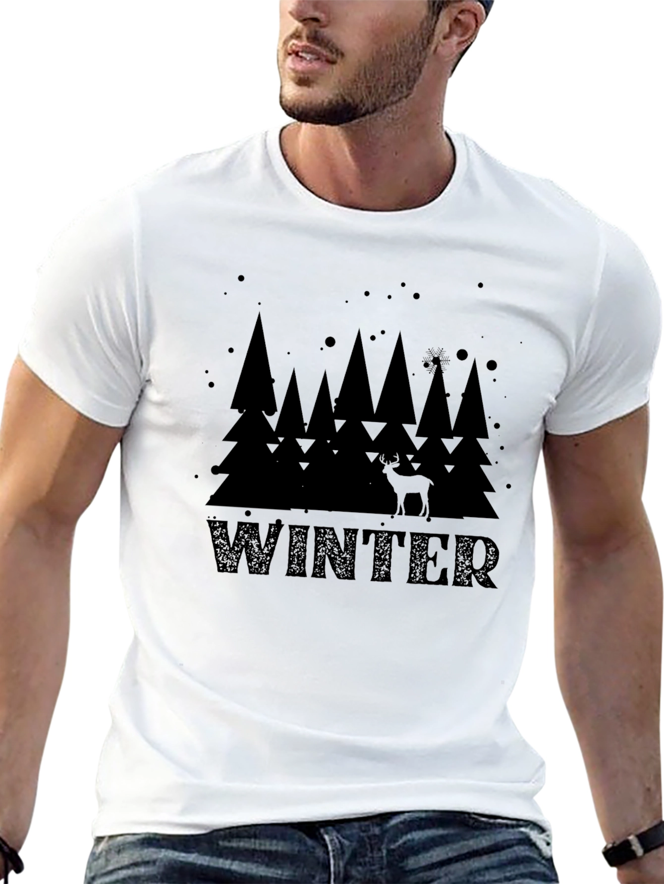 Black Winter Forest Graphic Print T-Shirt view 13