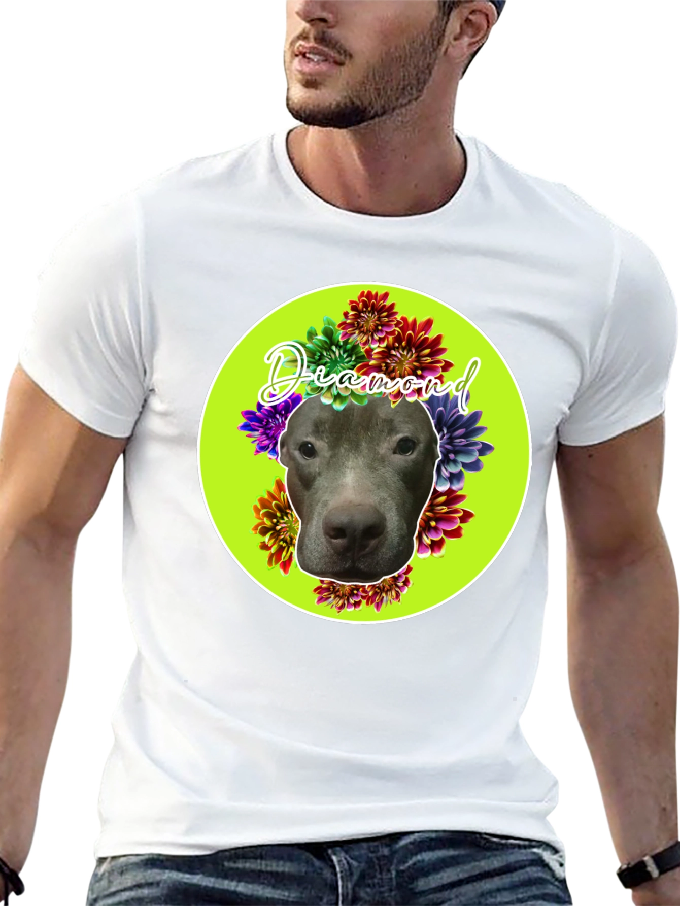 Diamond Dog Floral T-Shirt - Custom Pet Tee - 13