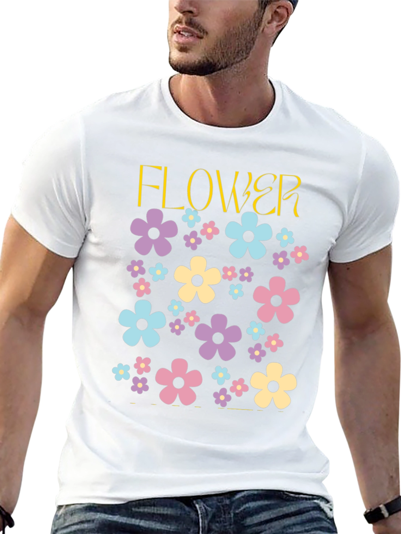 Black Floral Power T-Shirt - Retro Flower Design view 13