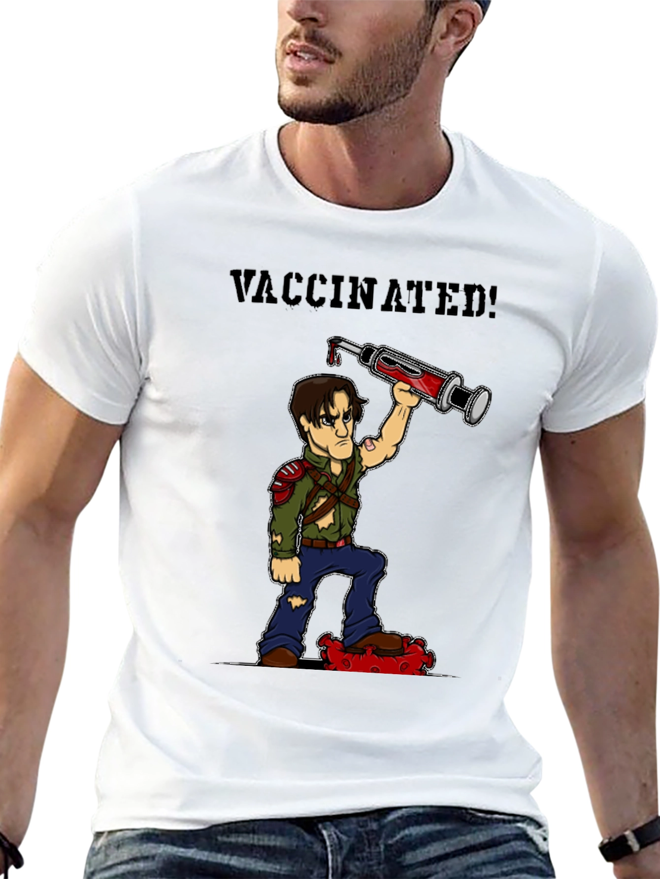 Black Vaccinated Zombie T-Shirt: Virus Slayer view 13