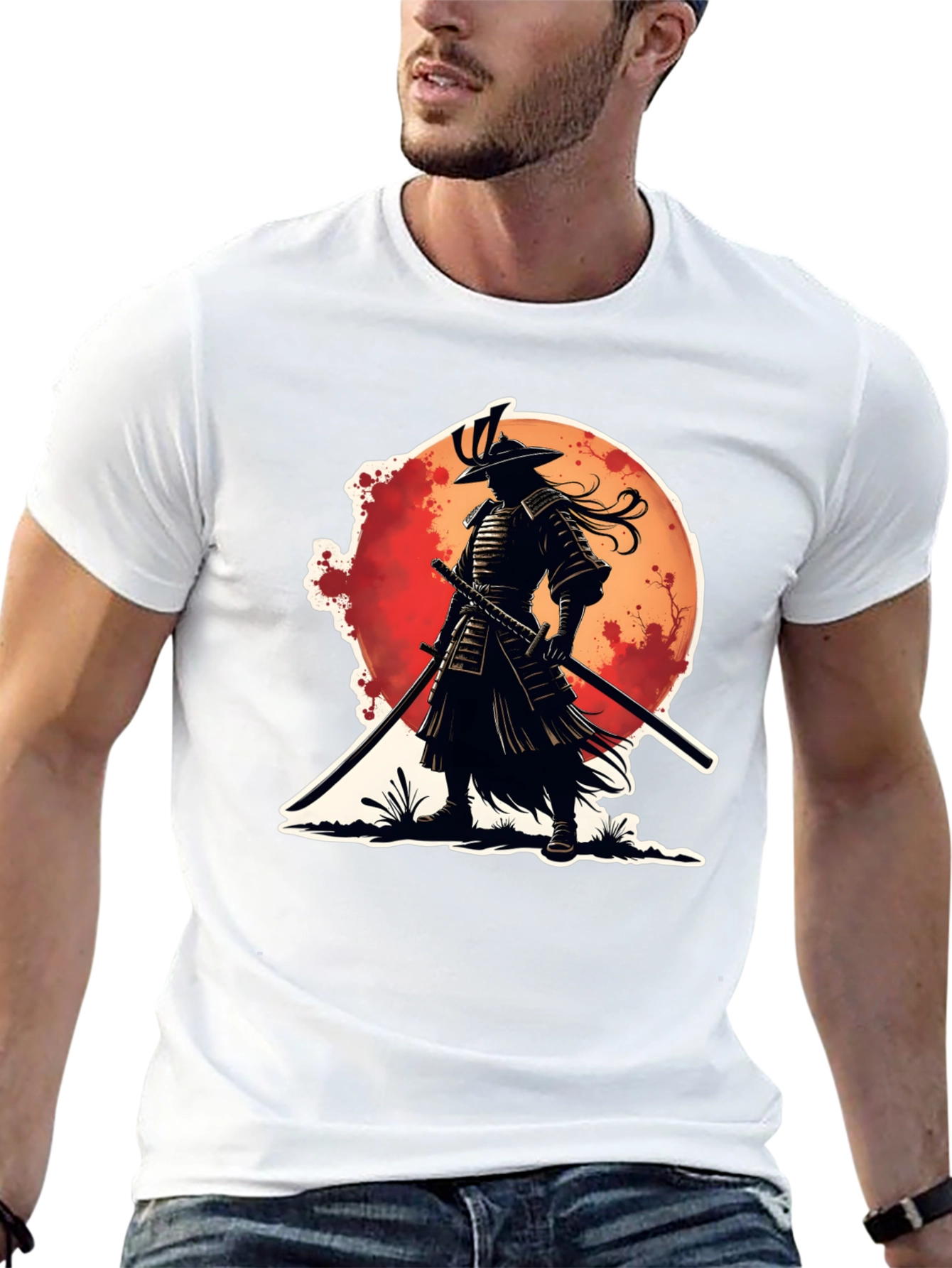 Black Samurai Warrior Graphic Tee - Black Cotton Blend view 13