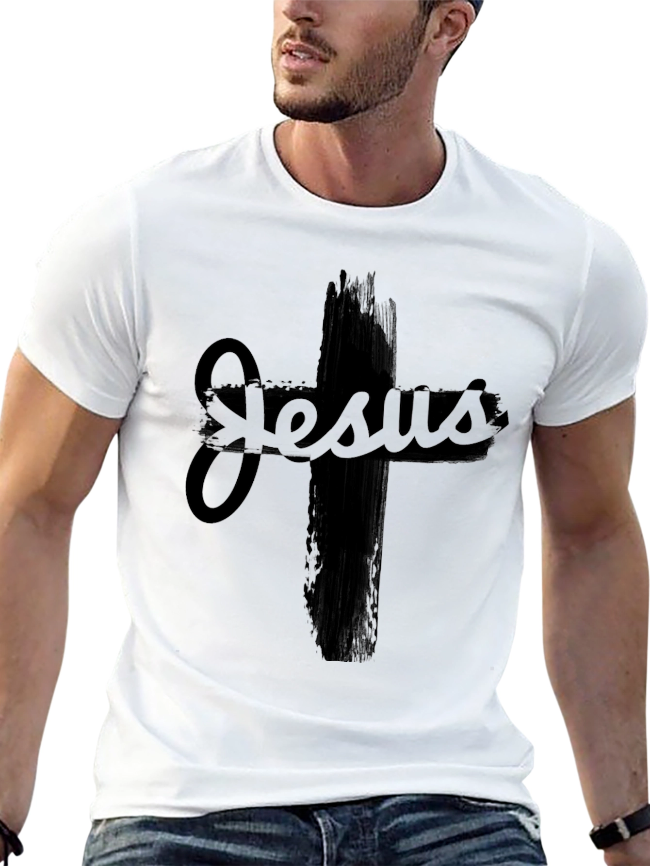 Black Jesus Cross Graphic Black T-Shirt view 13