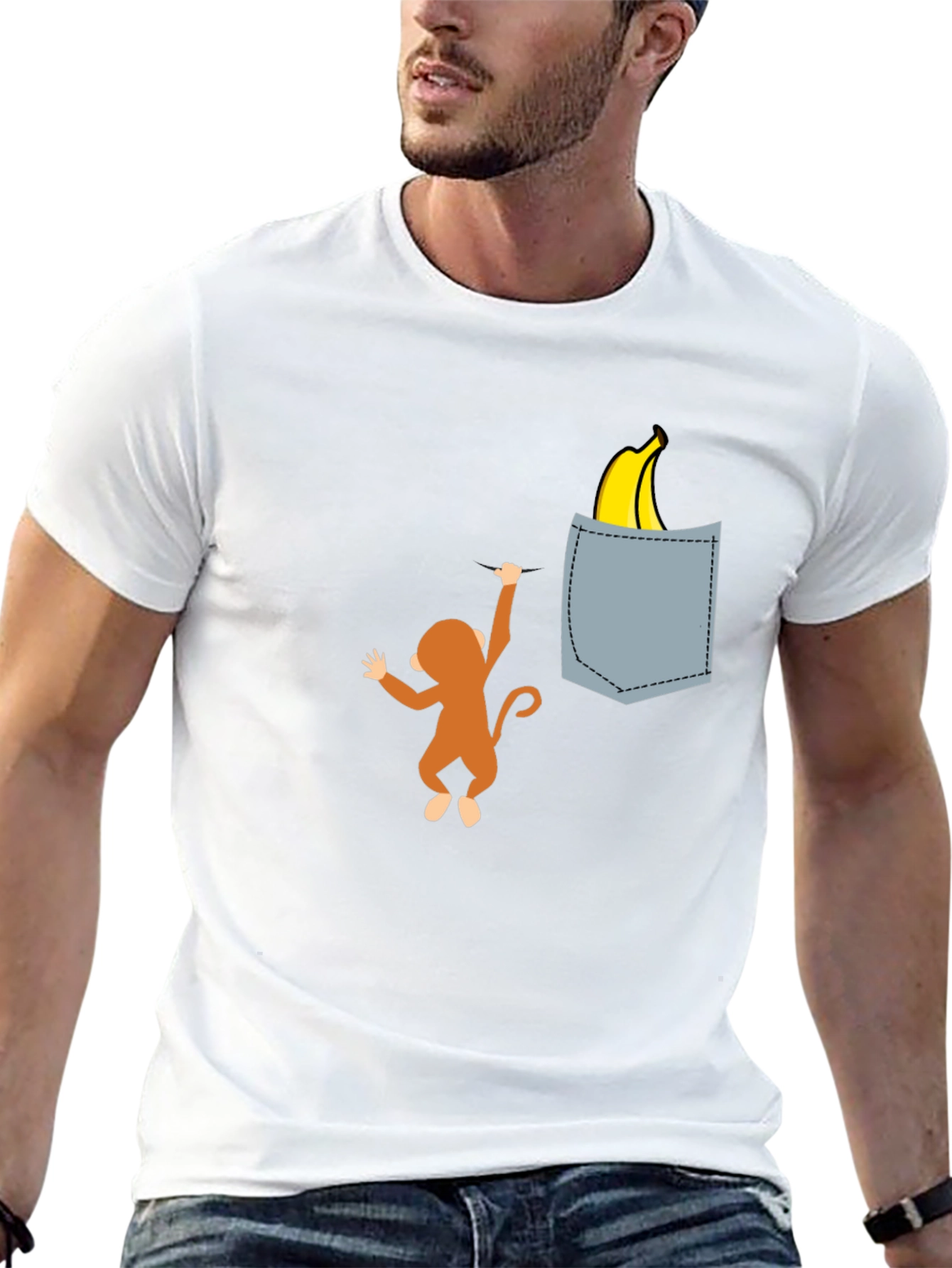 Black Monkey Banana Pocket T-Shirt - Novelty Graphic Tee view 13