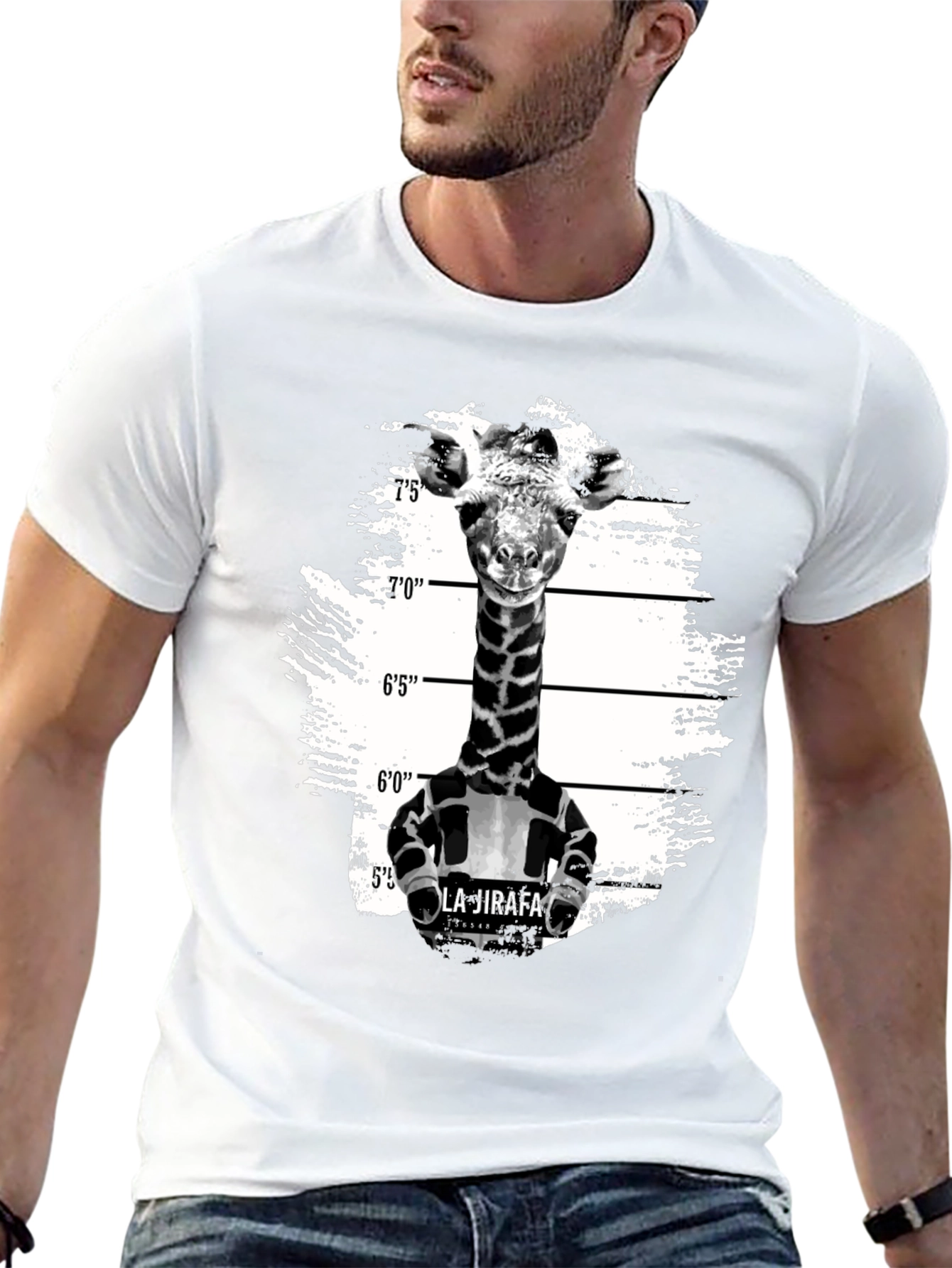 Black Giraffe Mugshot Graphic T-Shirt - Funny Animal Tee view 13