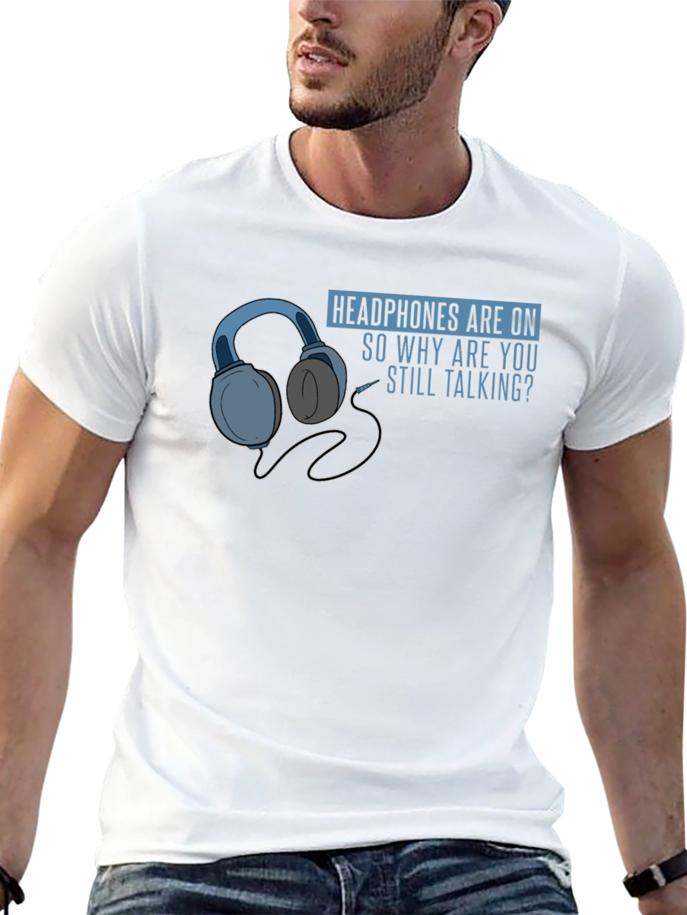 Black Headphones On Graphic T-Shirt - Introvert Humor view 13