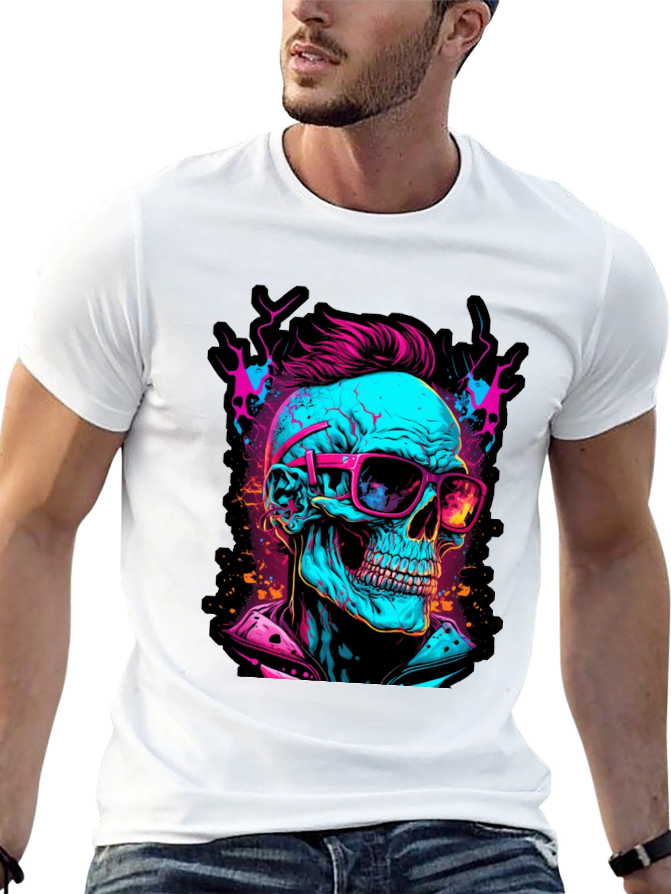 Black Neon Skull Graphic T-Shirt view 13