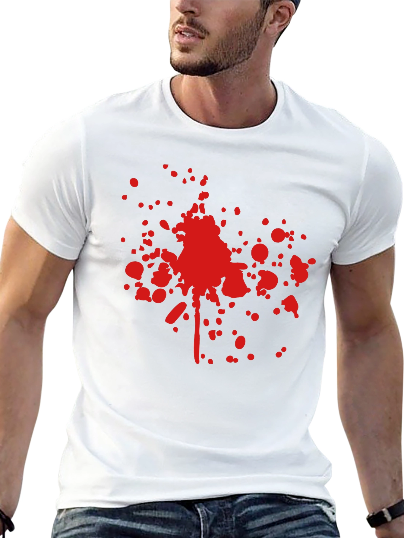 Black Red Splatter Print Black T-Shirt view 13