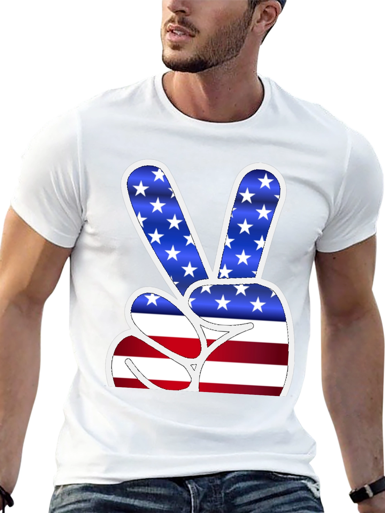 Black American Flag Peace Sign Graphic T-Shirt view 13