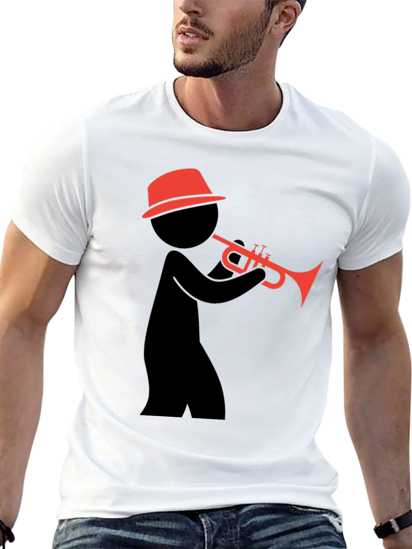 Black Cool Black T-Shirt with Trumpet Player Graphic view 13