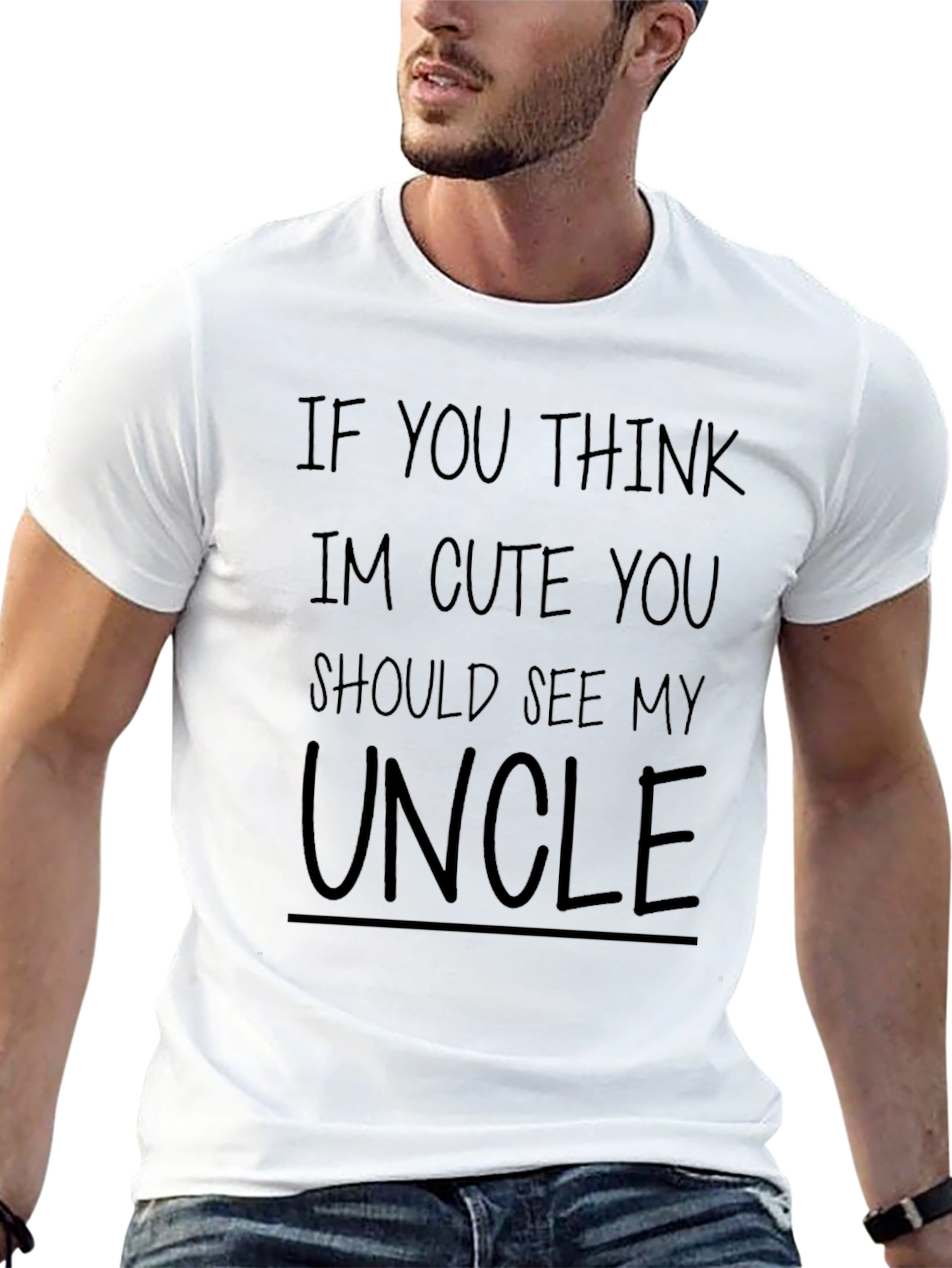 Black Cute Uncle Graphic Tee - Black Crew Neck T-Shirt view 13