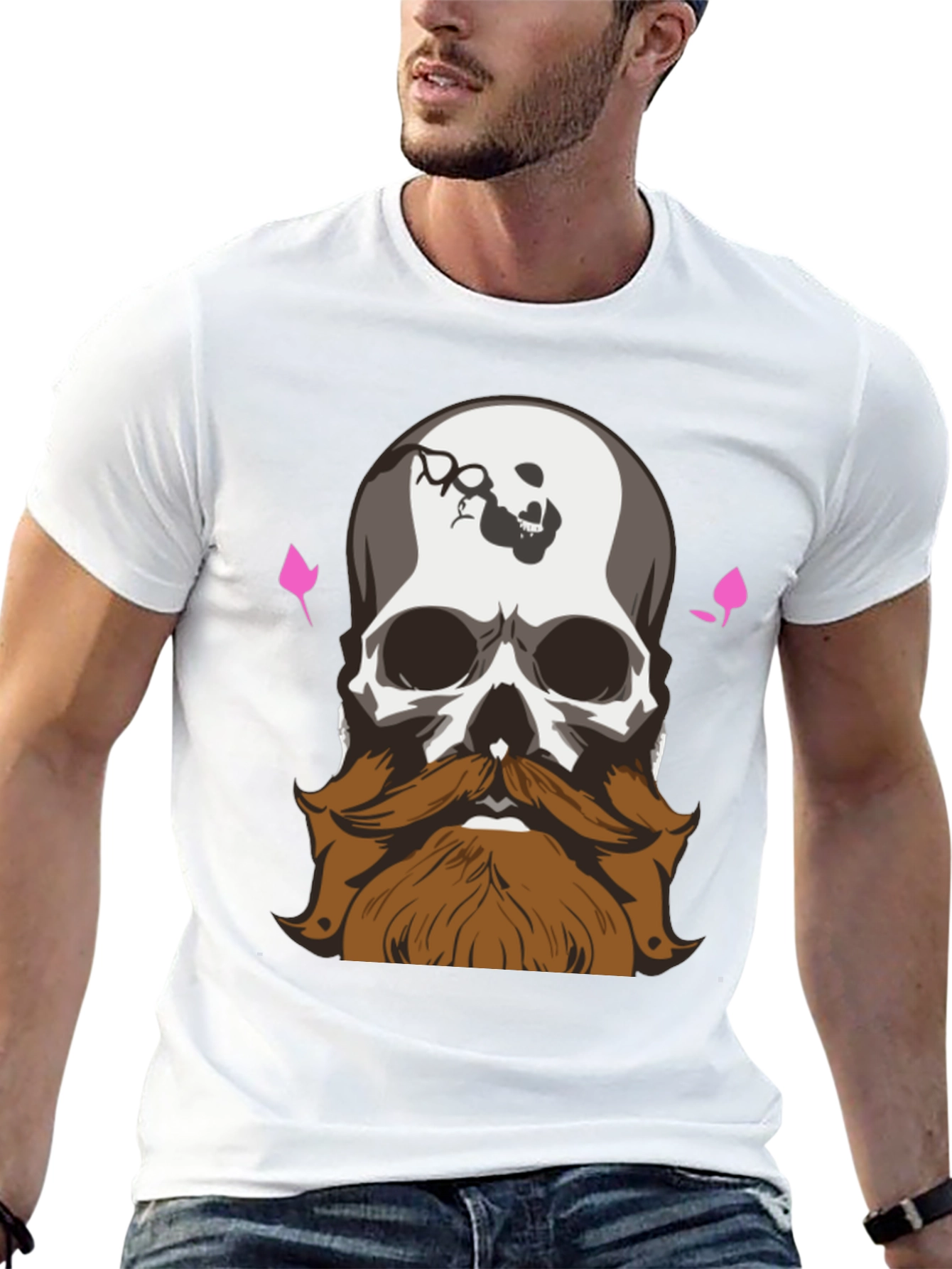 Black Skull and Beard Graphic Print T-Shirt view 13