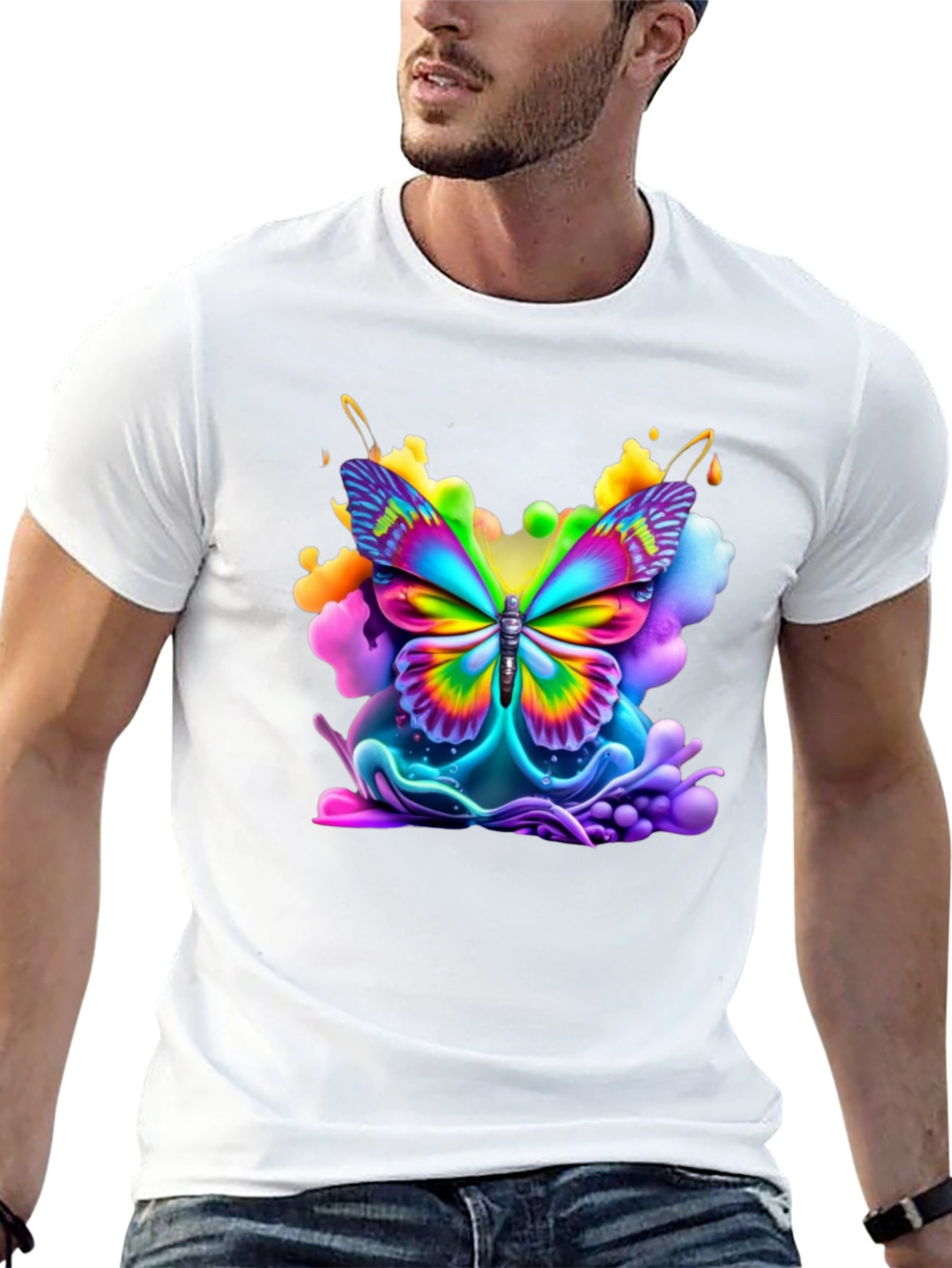Black Vibrant Butterfly Graphic Tee - Black Cotton Comfort view 13