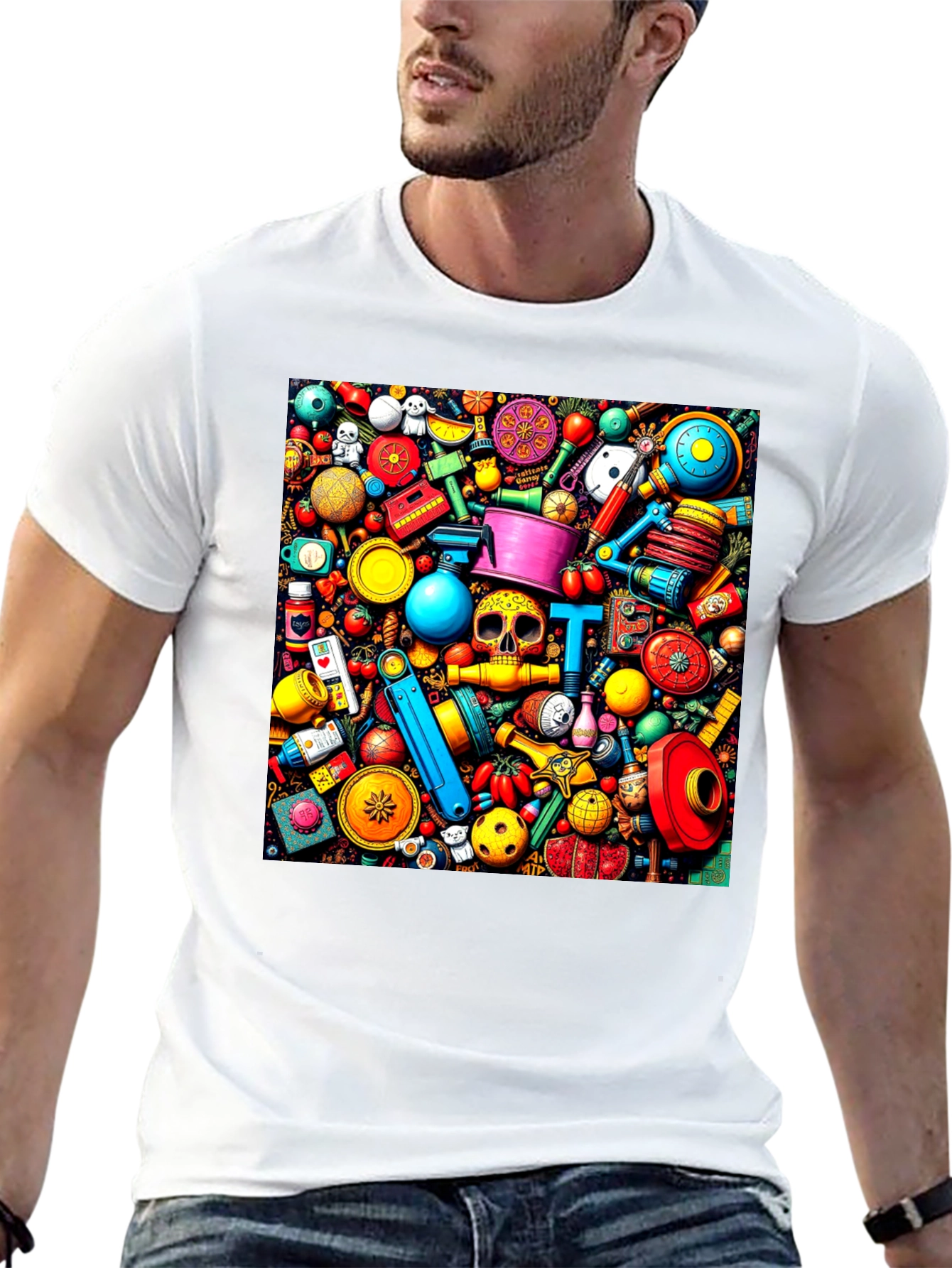 Black Colorful Doodles T-Shirt view 13