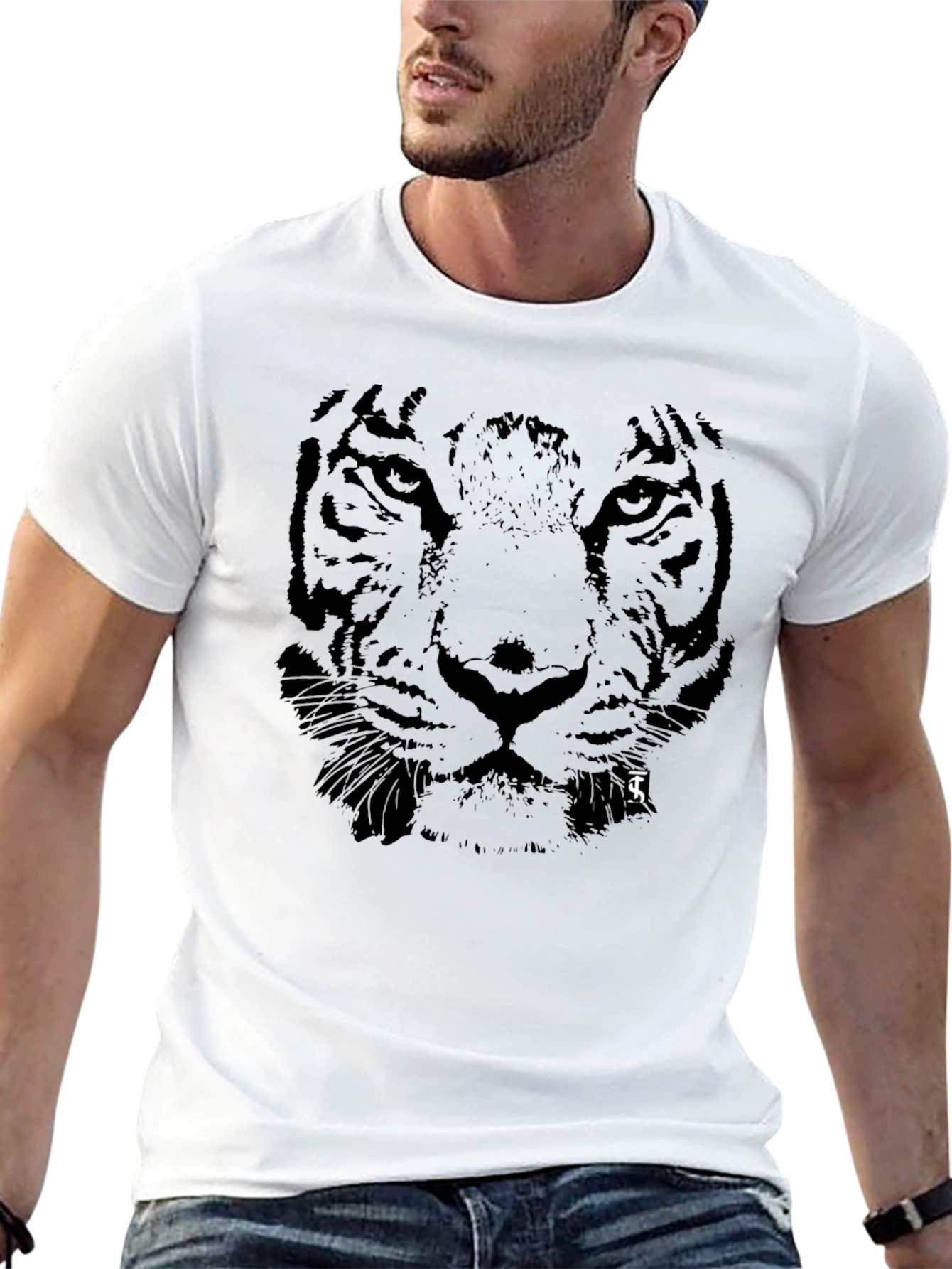 Black Tiger Face Graphic Black T-Shirt view 13