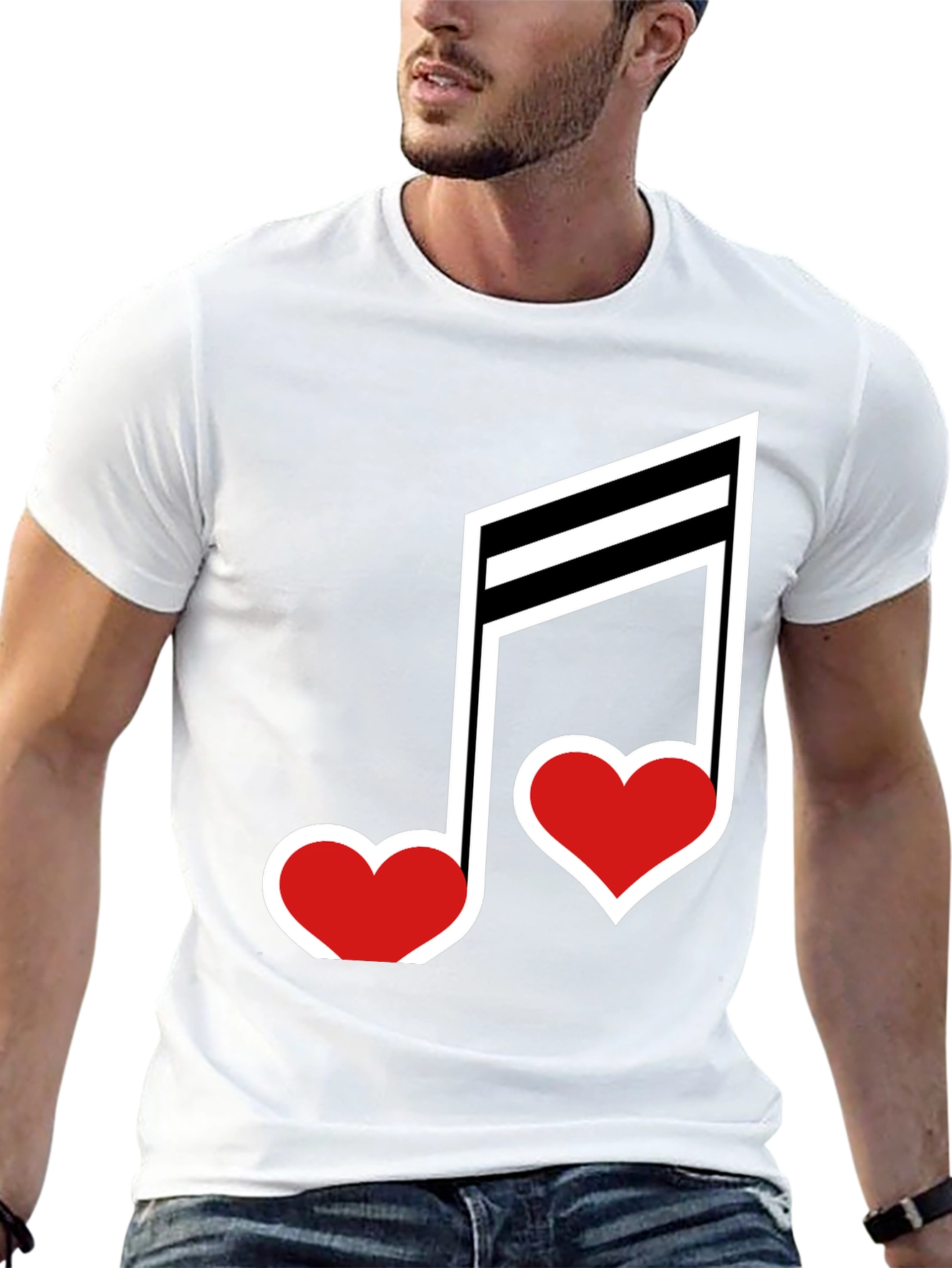 Black Musical Heart Note Graphic Tee - Black Cotton T-Shirt view 13