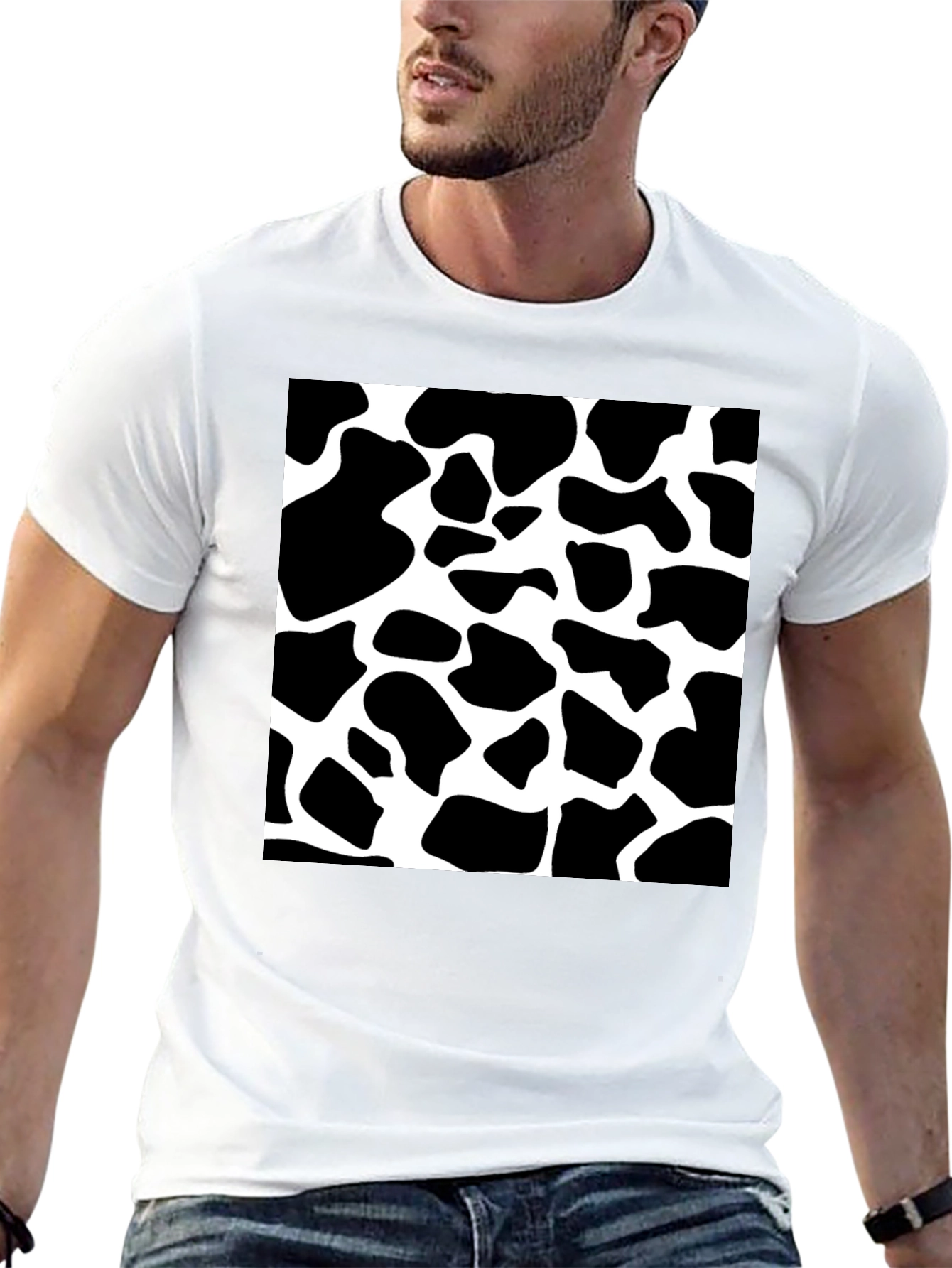 Black Cow Print Graphic Black T-Shirt view 13