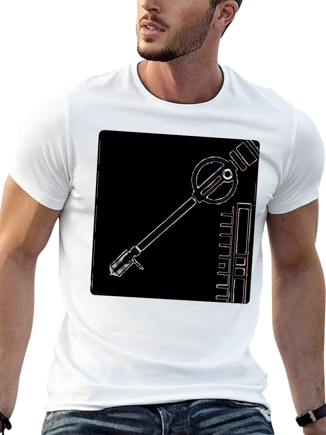 Black Retro Sci-Fi Gadget Graphic Tee - Black Cotton T-Shirt view 13