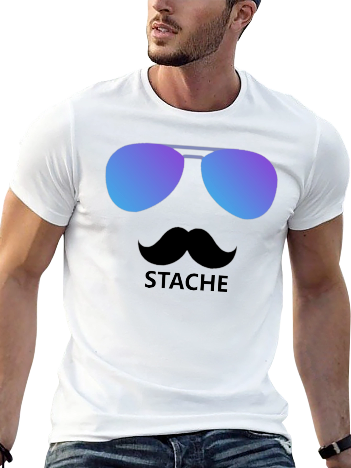 Black Cool Stache T-Shirt - Sunglasses & Moustache Graphic Tee view 13