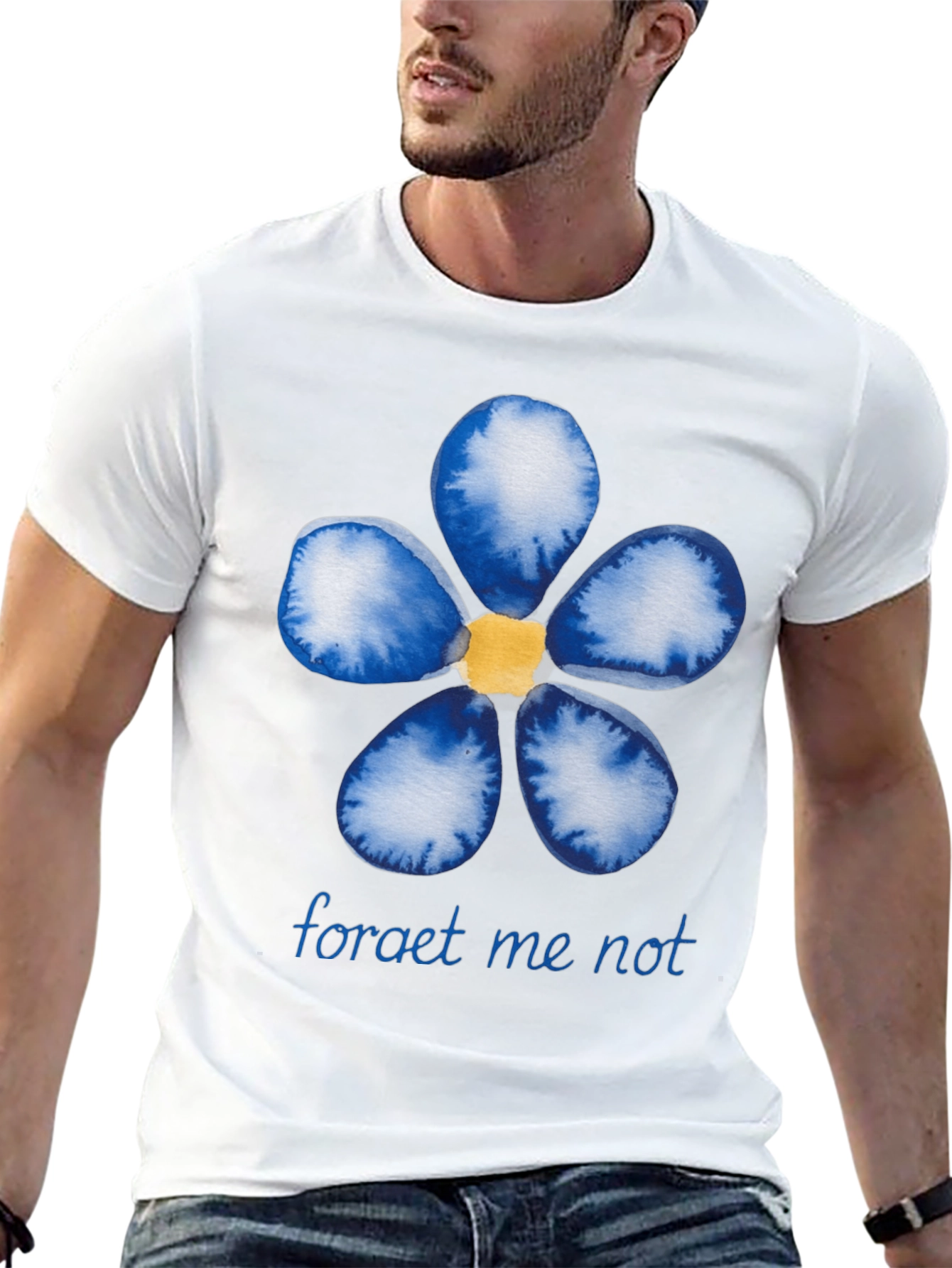 Black Forget-Me-Not Flower Graphic Black T-Shirt view 13