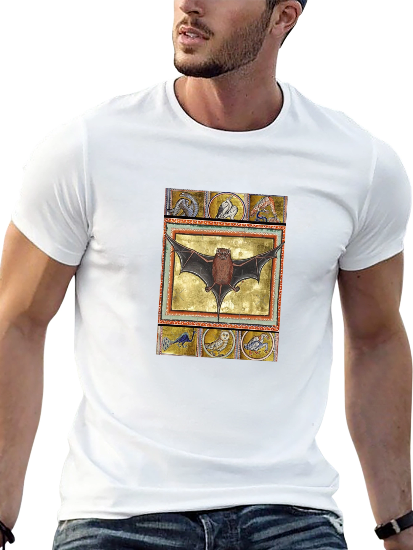 Black Medieval Bat Art T-Shirt - Unique Graphic Tee view 13