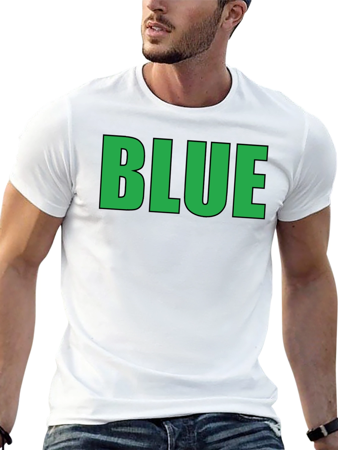 Black Funny Graphic Tee - BLUE (Green Text) - Adult T-Shirt view 13