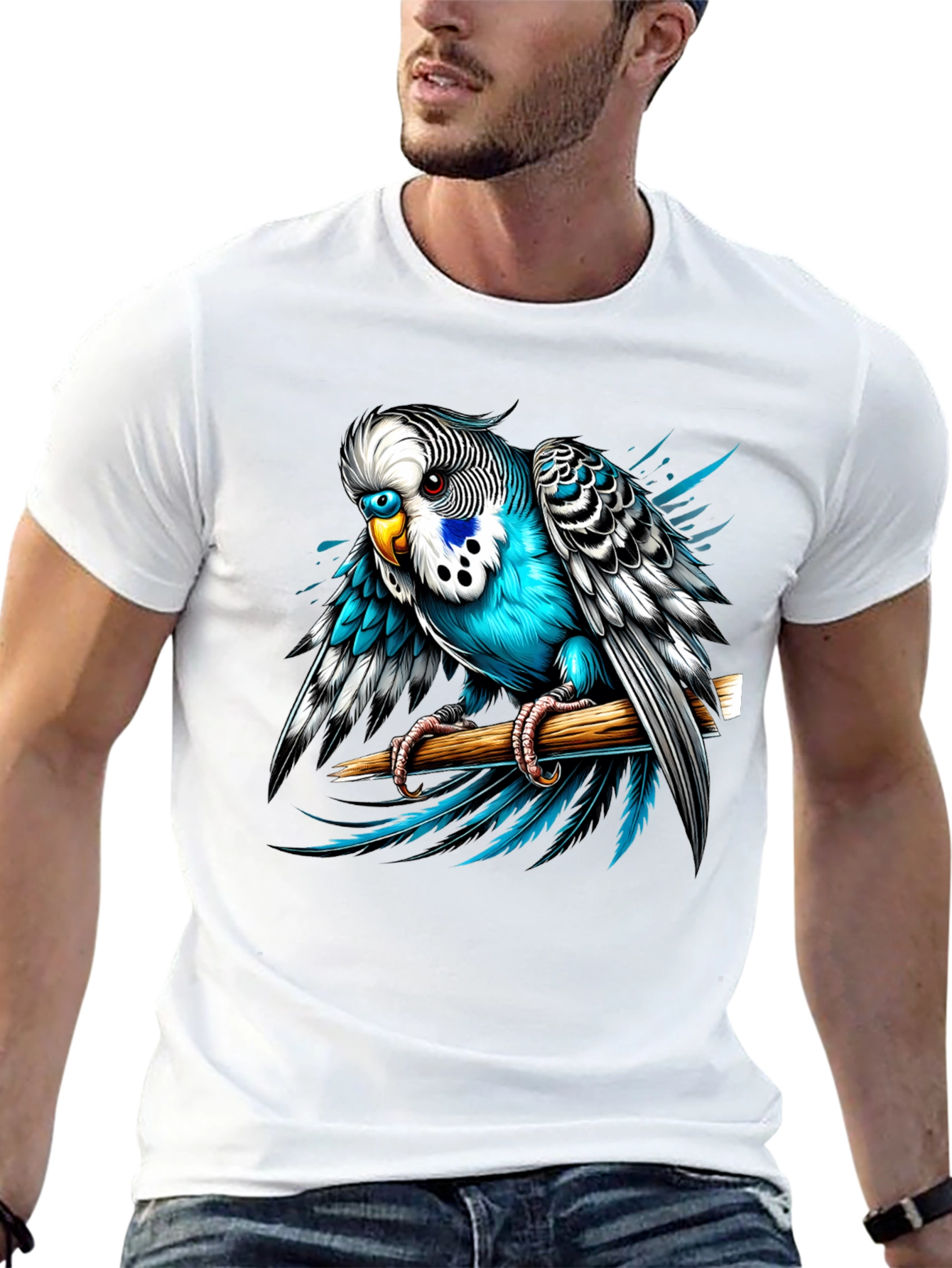 Black Blue Budgie Bird T-Shirt - Unique Graphic Tee view 13
