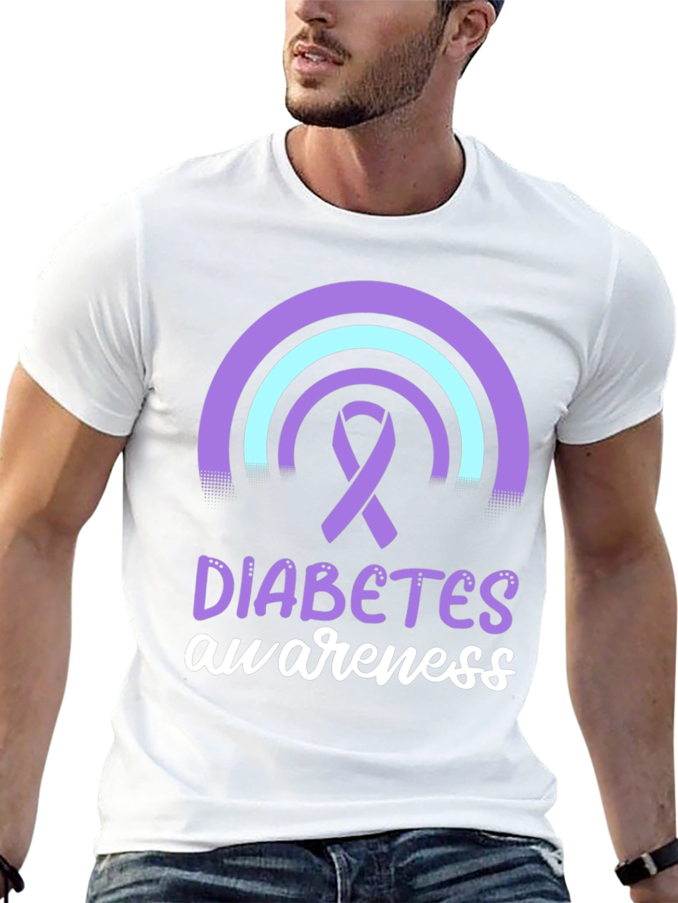 Black Diabetes Awareness T-Shirt Ribbon Rainbow Design view 13