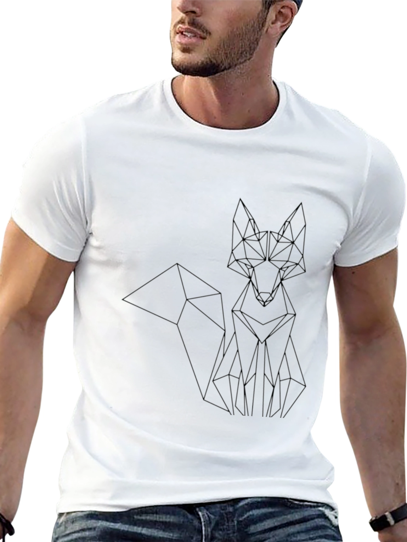 Black Geometric Fox Graphic Tee - Black Unisex T-Shirt view 13