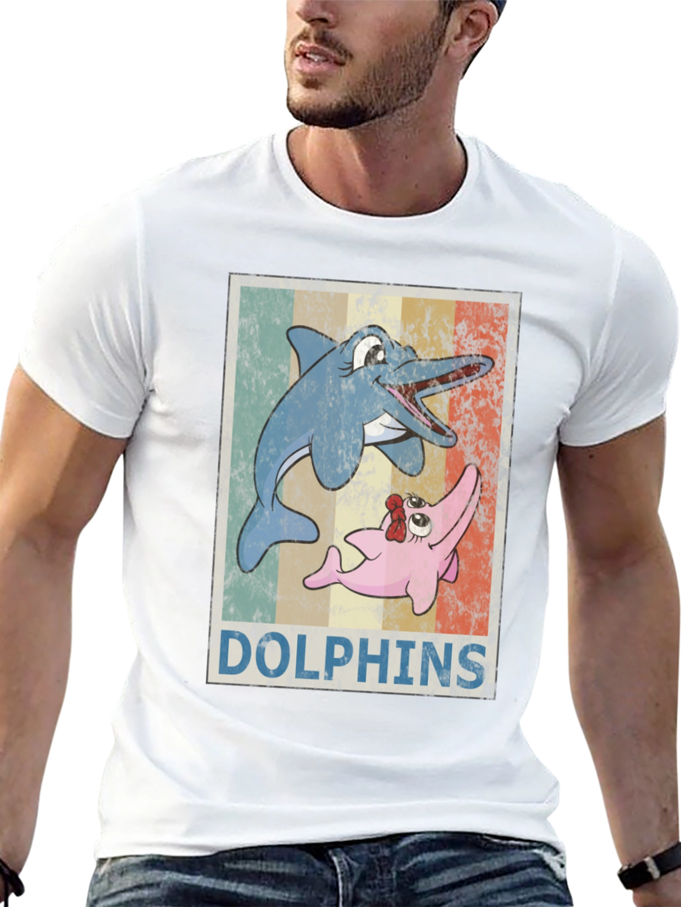 Black Retro Dolphin Cartoon T-Shirt view 13