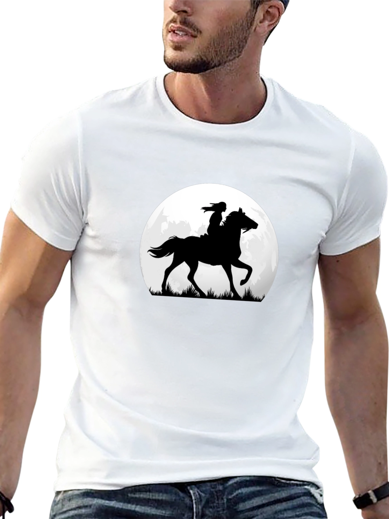 Black Horse & Rider Silhouette Moon Graphic Tee view 13