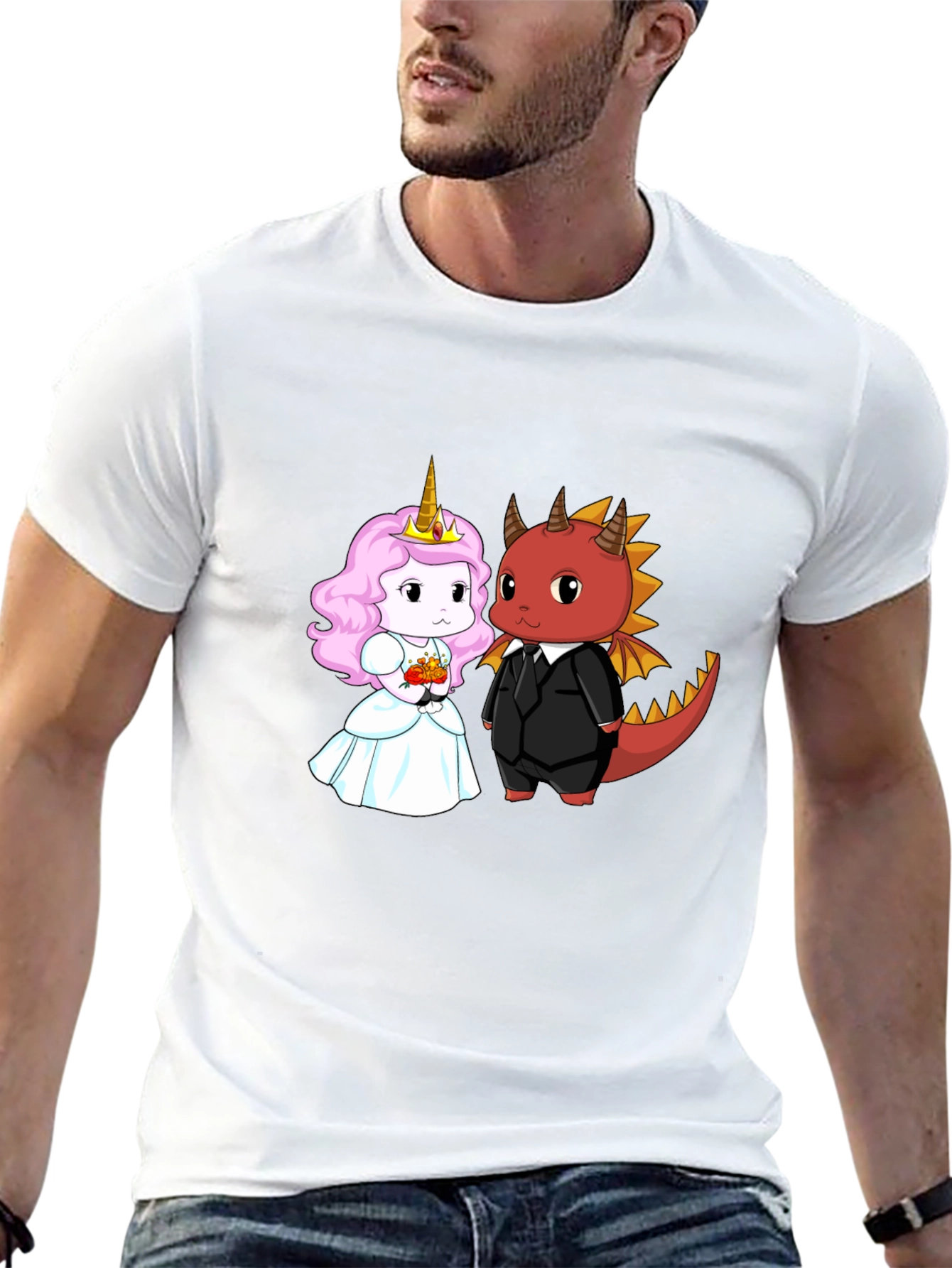 Black Unicorn and Dragon Cartoon Graphic Tee view 13