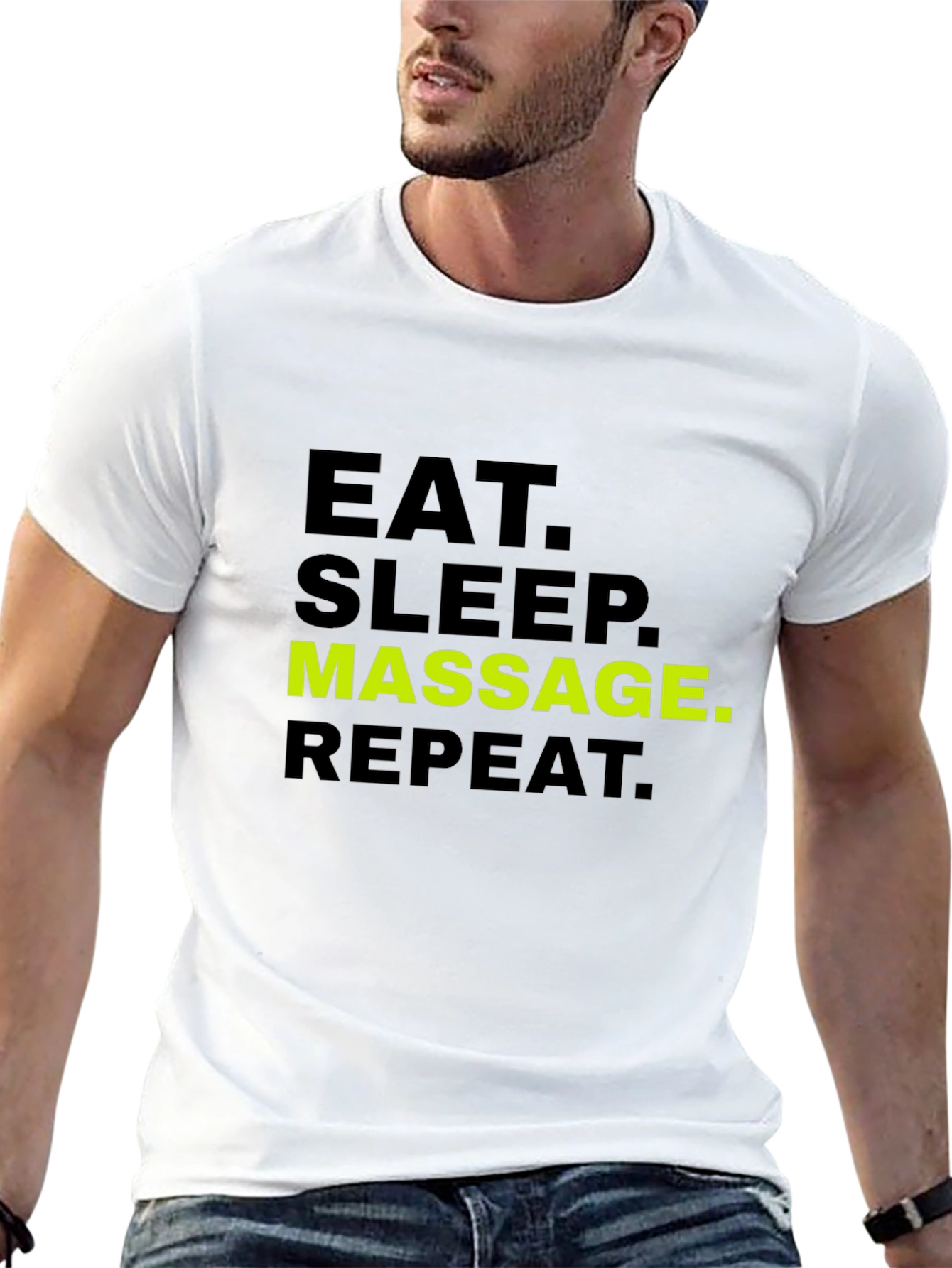 Black Eat Sleep Massage Repeat T-Shirt - Black Cotton Tee view 13
