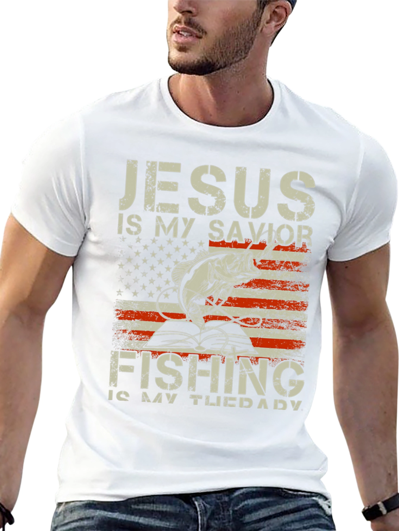 Jesus Is My Savior Fishing Is My Therapy T-Shirt - 13