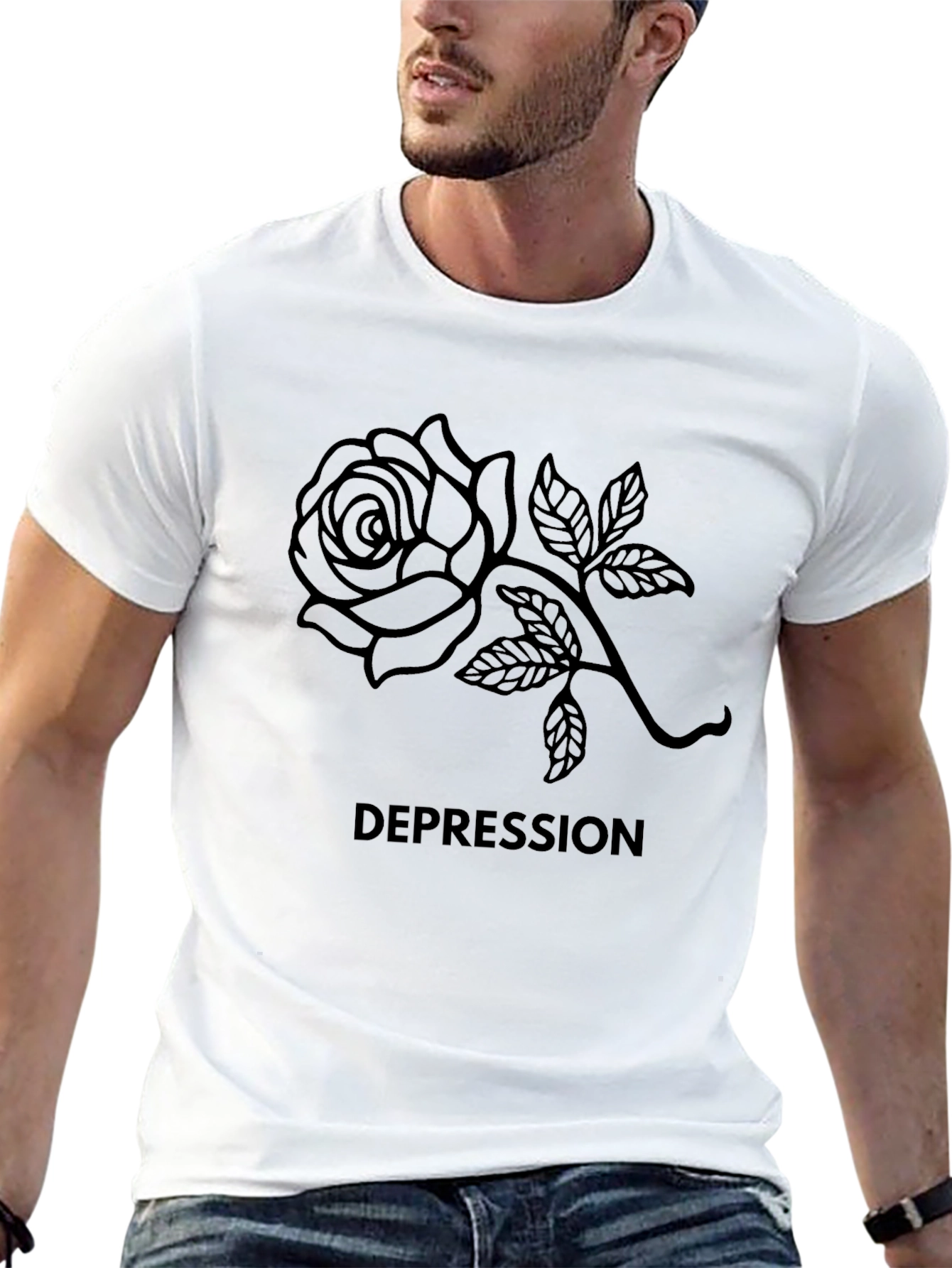 Black Rose Depression T-Shirt - Men's Black Graphic Tee view 13