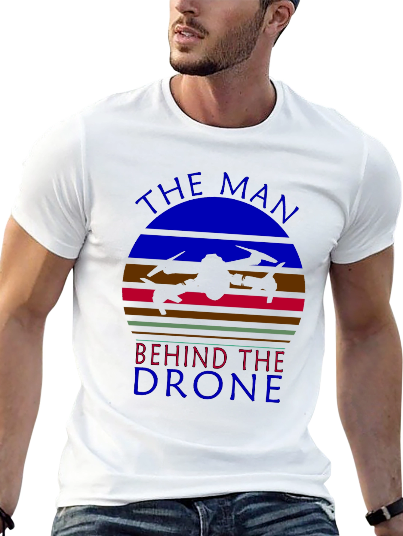 Black The Man Behind the Drone Graphic T-Shirt view 13