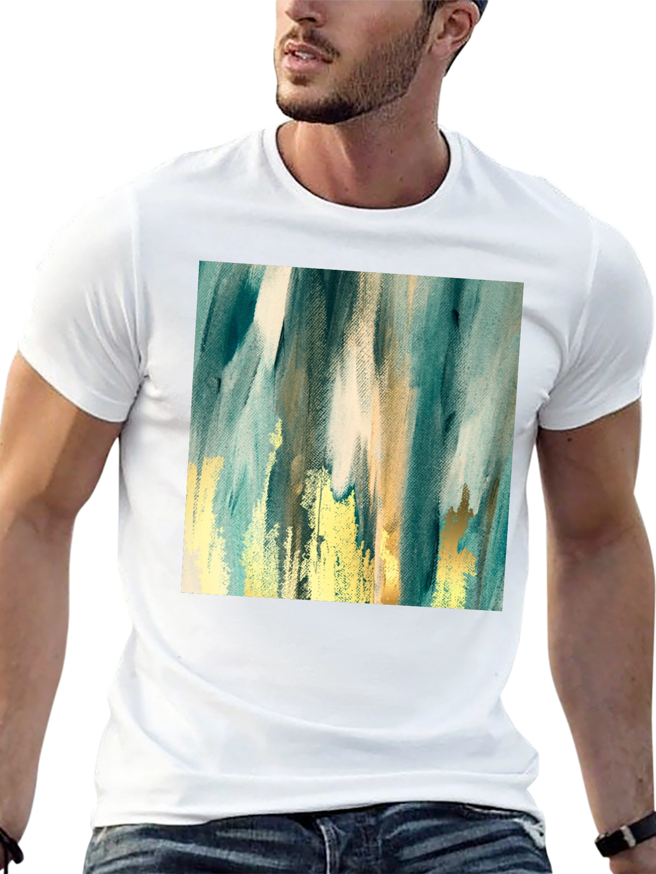 Black Abstract Art Print Black Crew Neck T-Shirt view 13