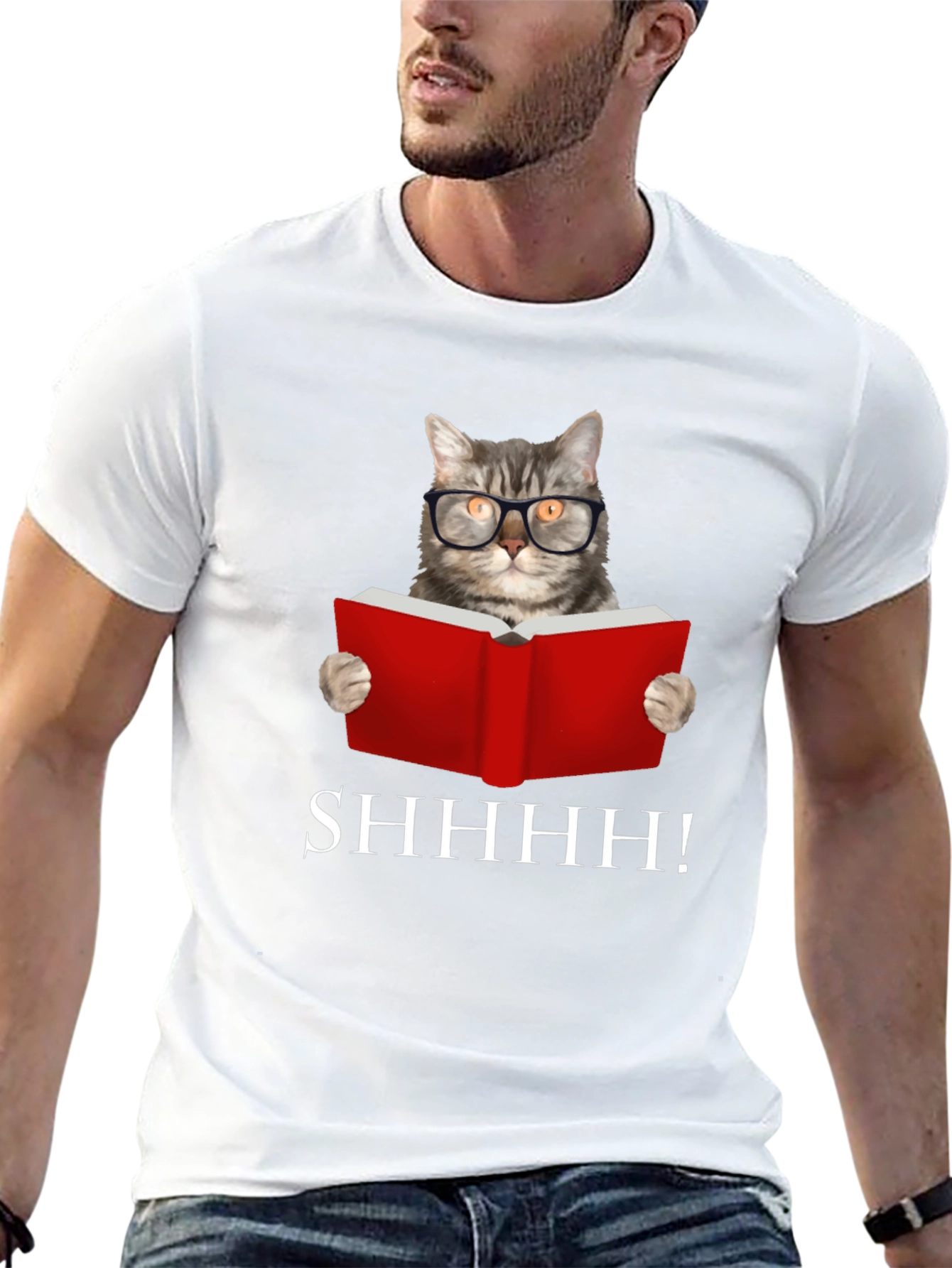 Black Shhh! Cat Reading Book Graphic Tee - Black view 13