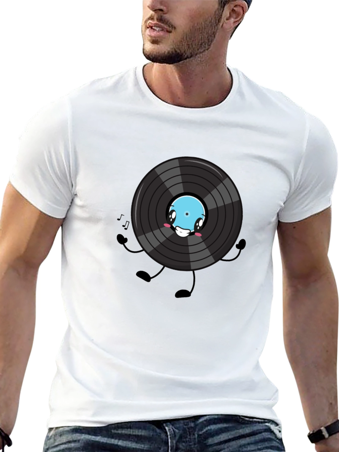 Black Cartoon Vinyl Record Graphic Tee view 13
