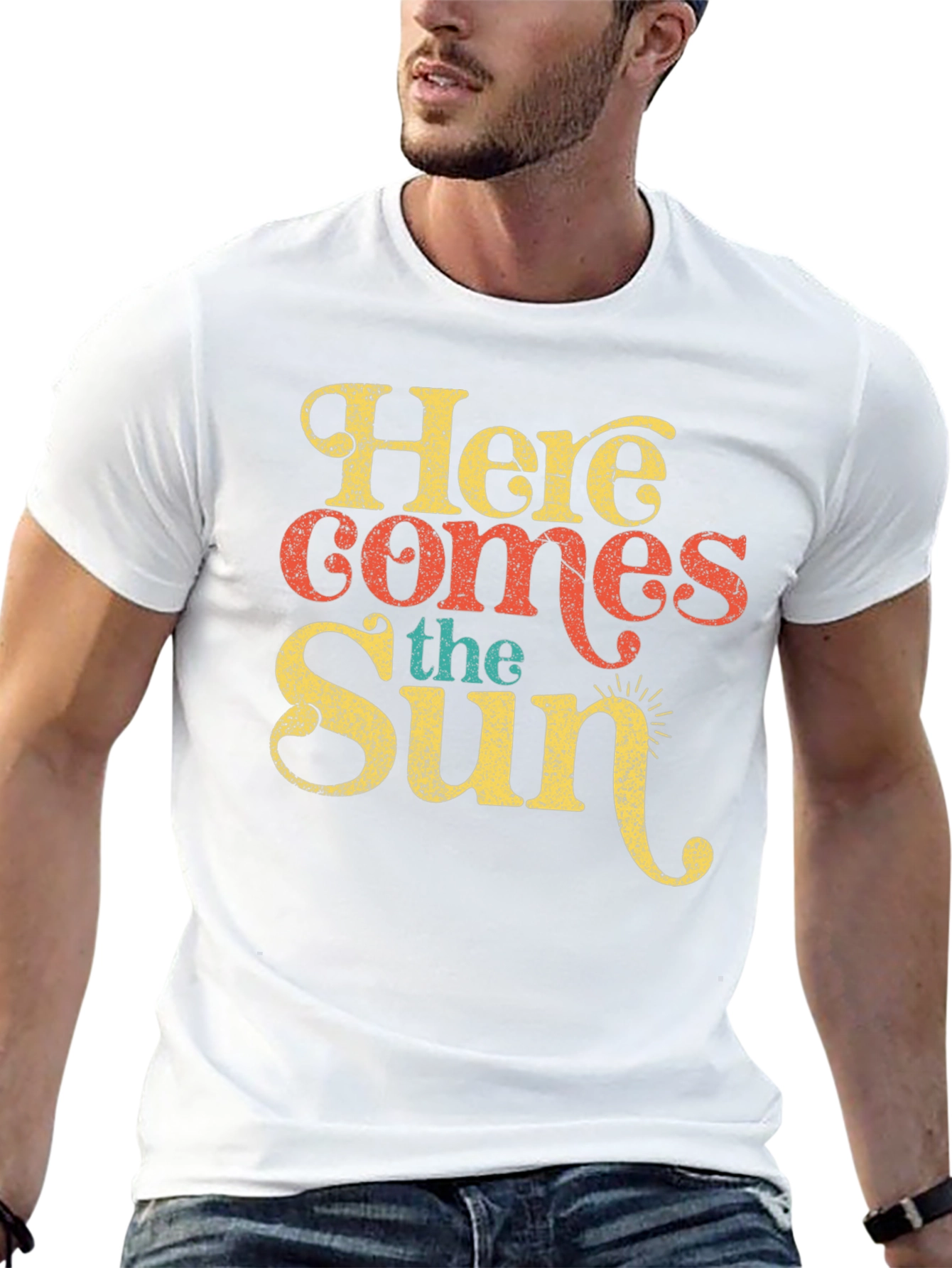 Black Here Comes The Sun Retro T-Shirt view 13