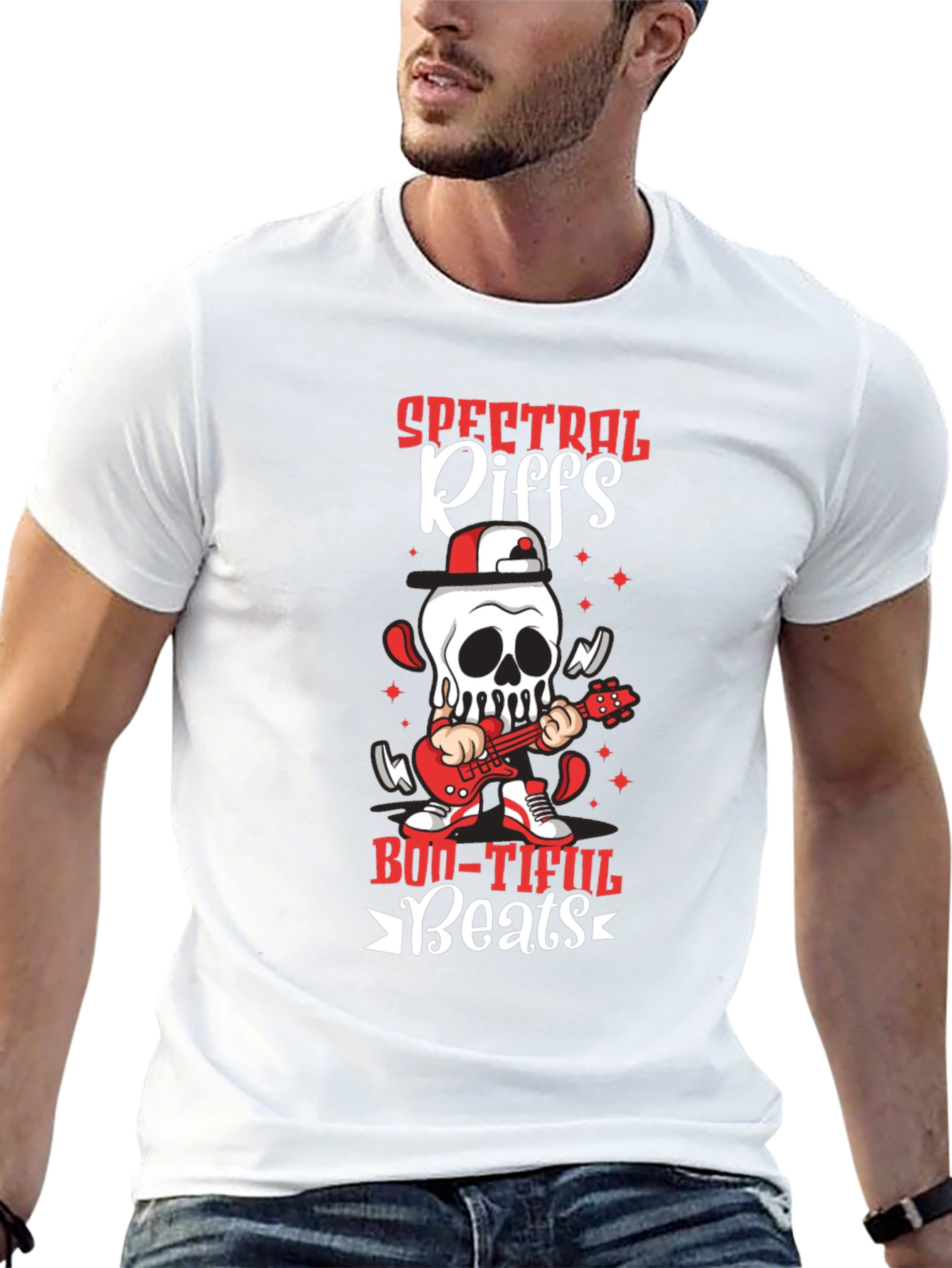 Black Spectral Riffs Boo-Tiful Beats T-Shirt - Rocking Skeleton view 13