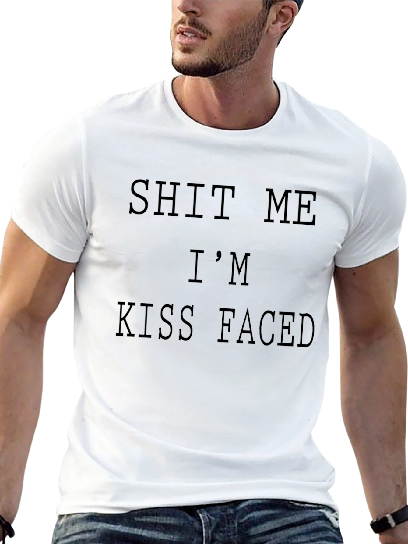 Black Funny Graphic Tee - "Hit Me I'm Kiss Faced" Black Cotton T-Shirt view 13