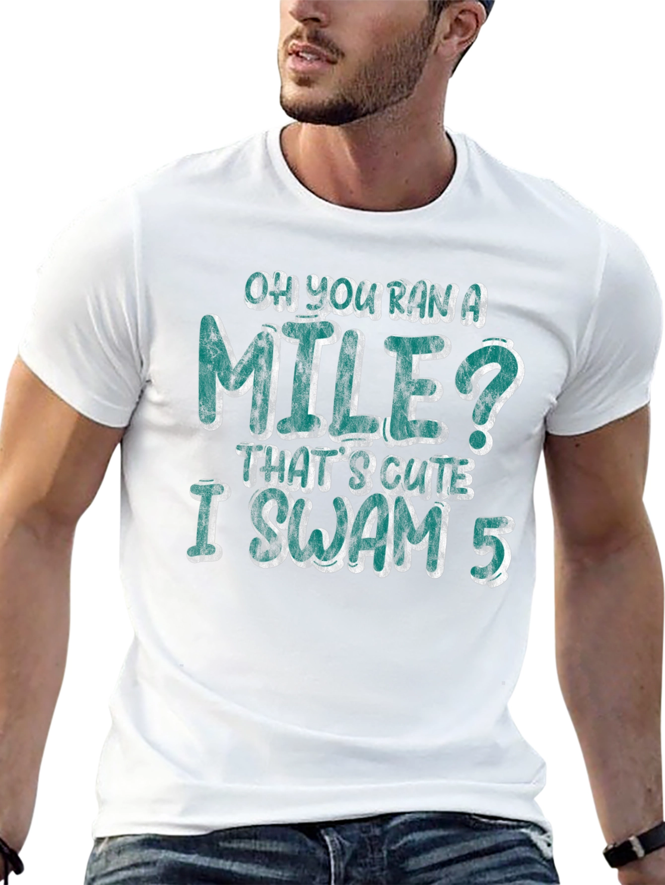 Black Oh You Ran a Mile Funny Swimmer T-Shirt view 13