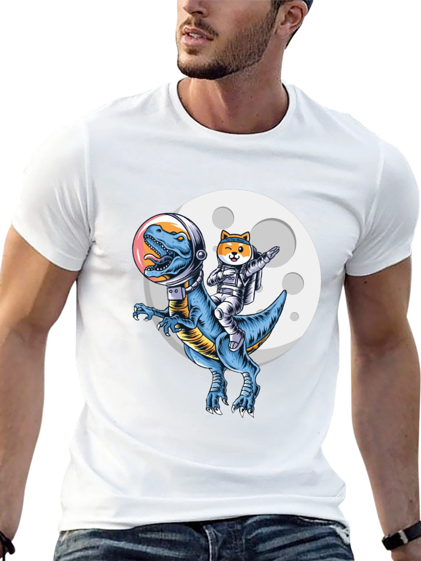 Black Dino & Doge Space T-Shirt view 13