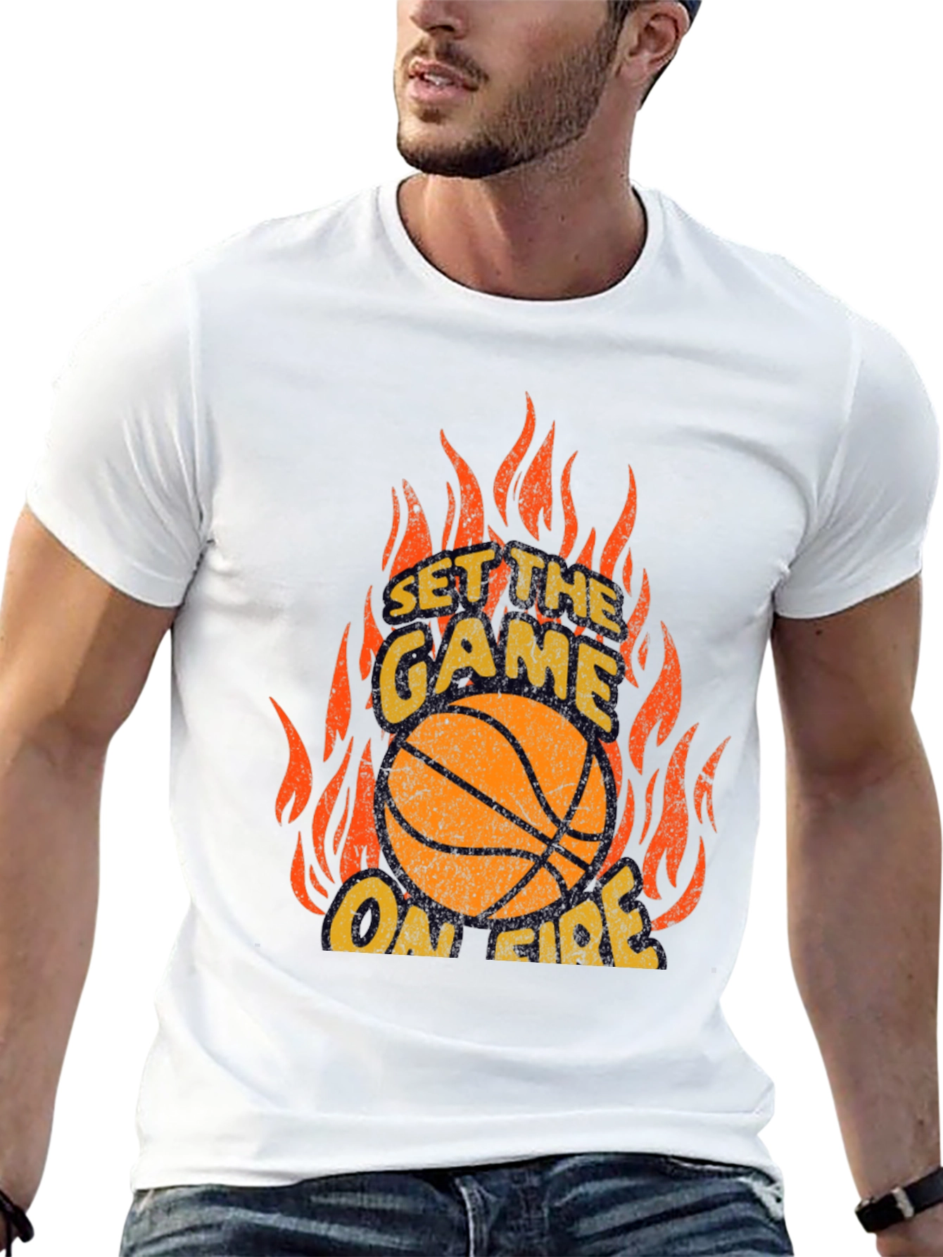 Black Set the Game On Fire Basketball Graphic Tee view 13