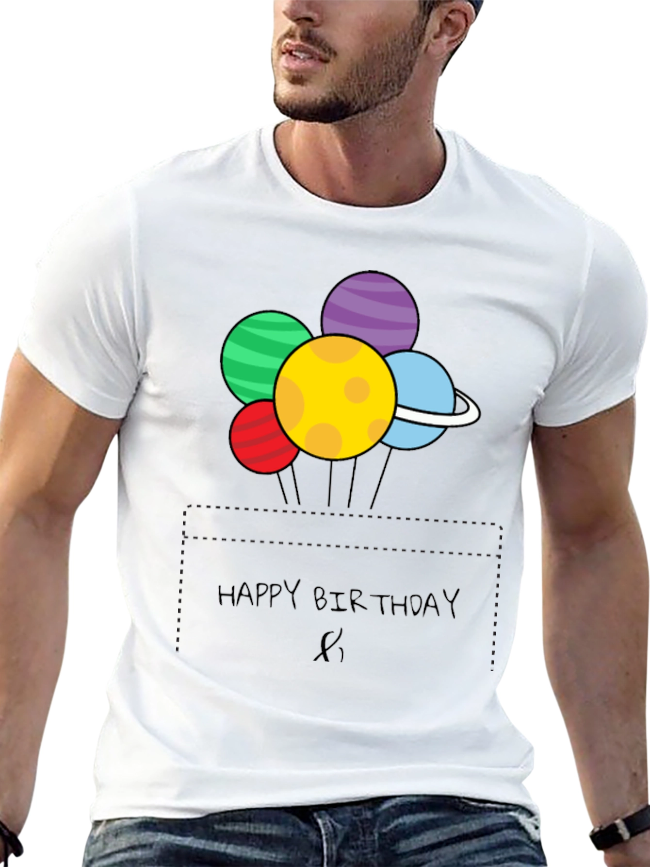 Black Happy Birthday Planet Balloons Graphic Tee view 13